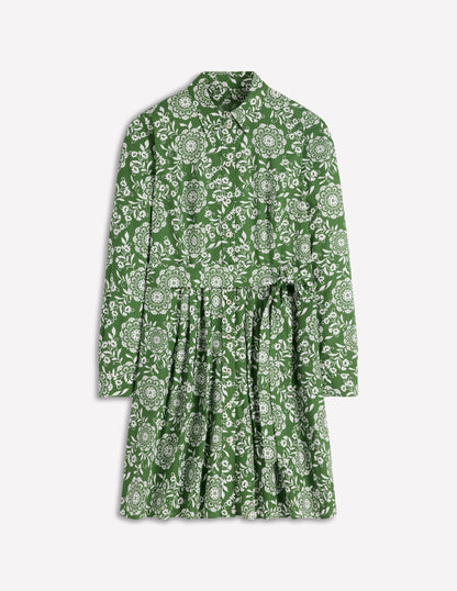 Alexa Long Sleeve Short Dress-Green, Decorative Blossom-6