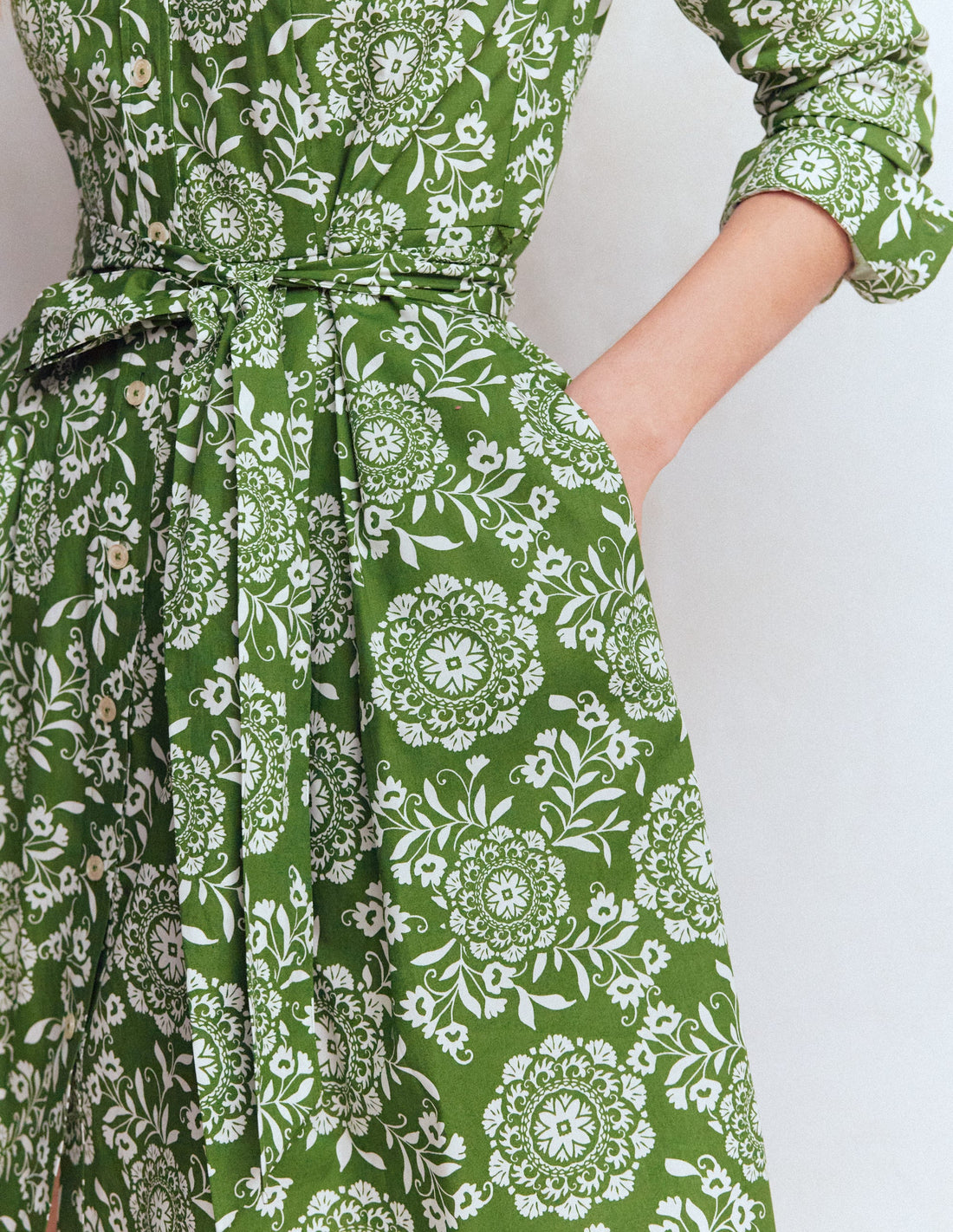 Alexa Long Sleeve Short Dress-Green, Decorative Blossom | Boden UK