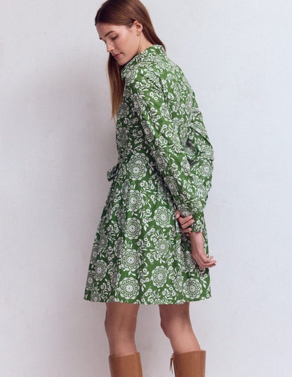 Alexa Long Sleeve Short Dress-Green, Decorative Blossom-3