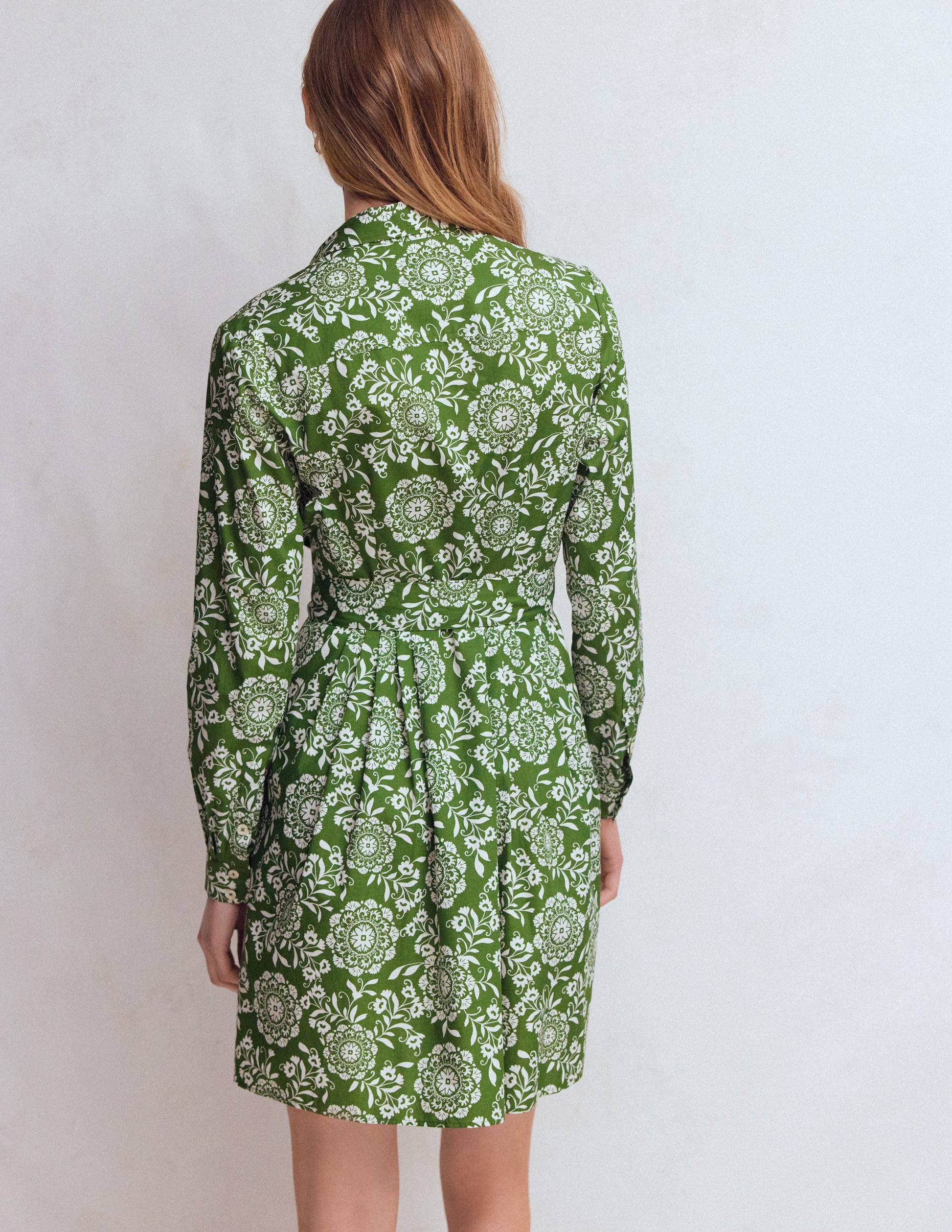 Alexa Long Sleeve Short Dress-Green, Decorative Blossom-3