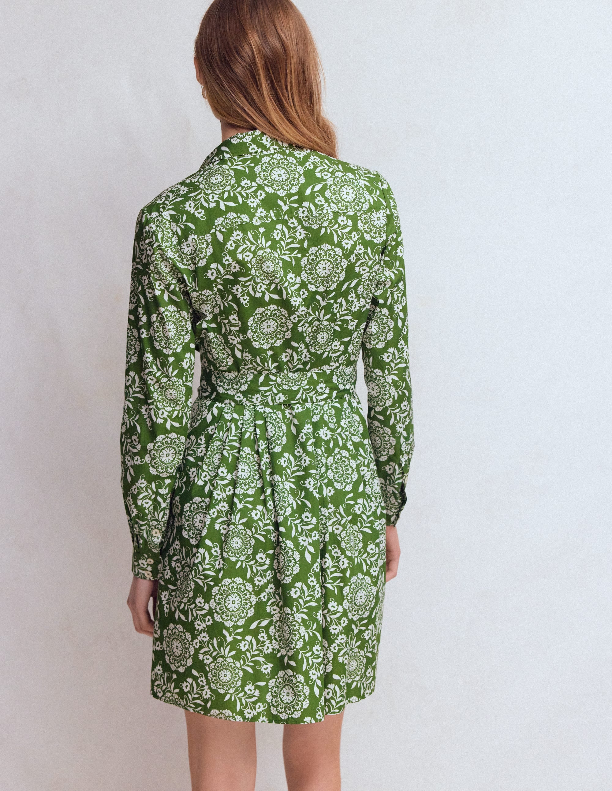 Alexa Long Sleeve Short Dress-Green, Decorative Blossom - Image 3