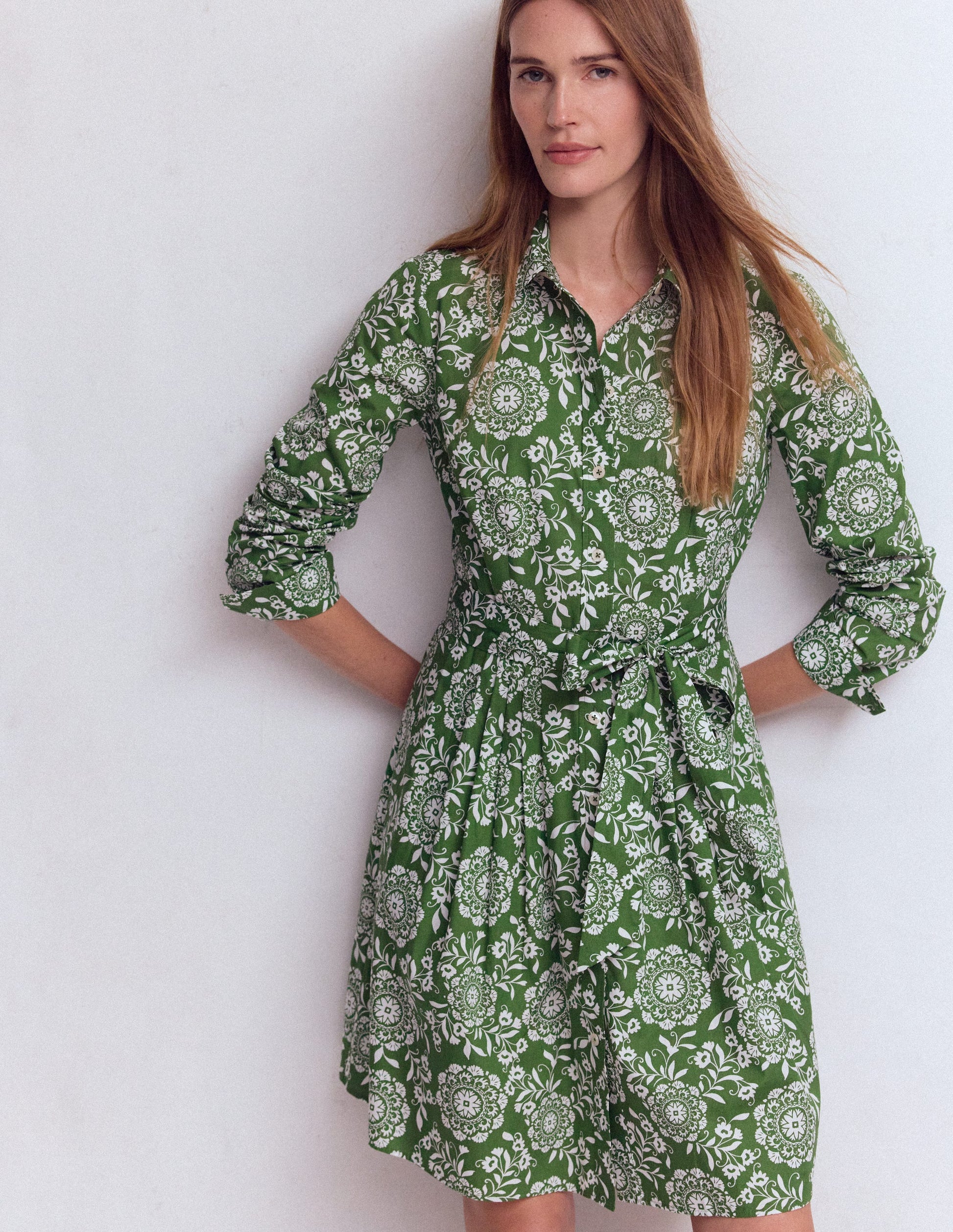 Alexa Long Sleeve Short Dress-Green, Decorative Blossom-4