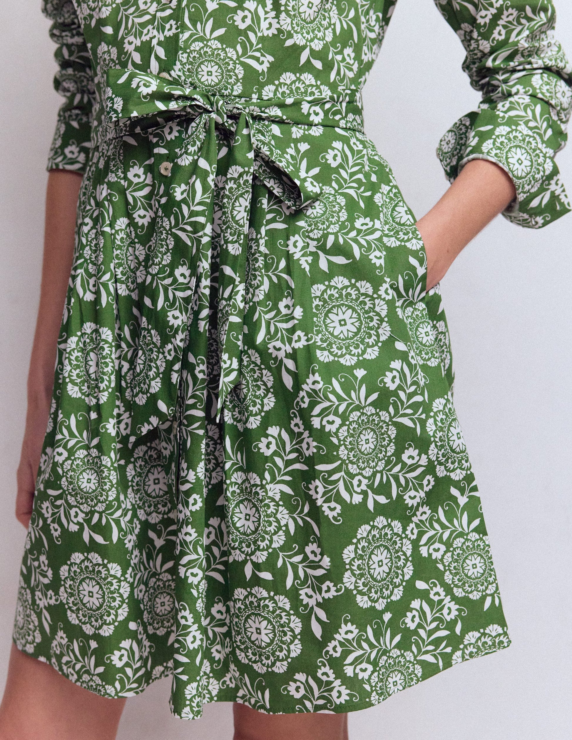 Alexa Long Sleeve Short Dress-Green, Decorative Blossom-5