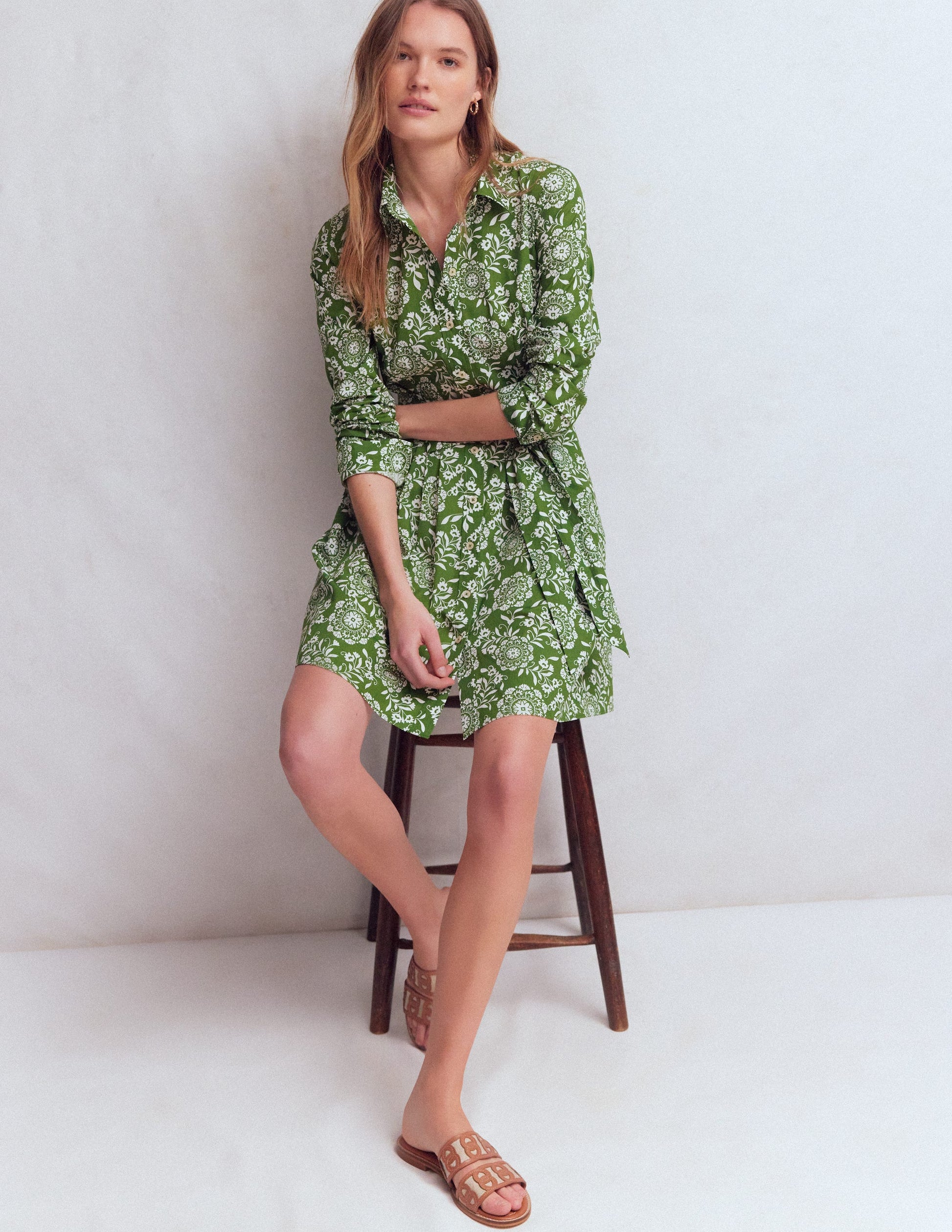 Alexa Long Sleeve Short Dress-Green, Decorative Blossom | Boden UK Alexa Long Sleeve Short Dress-Green, Decorative Blossom | Boden UK