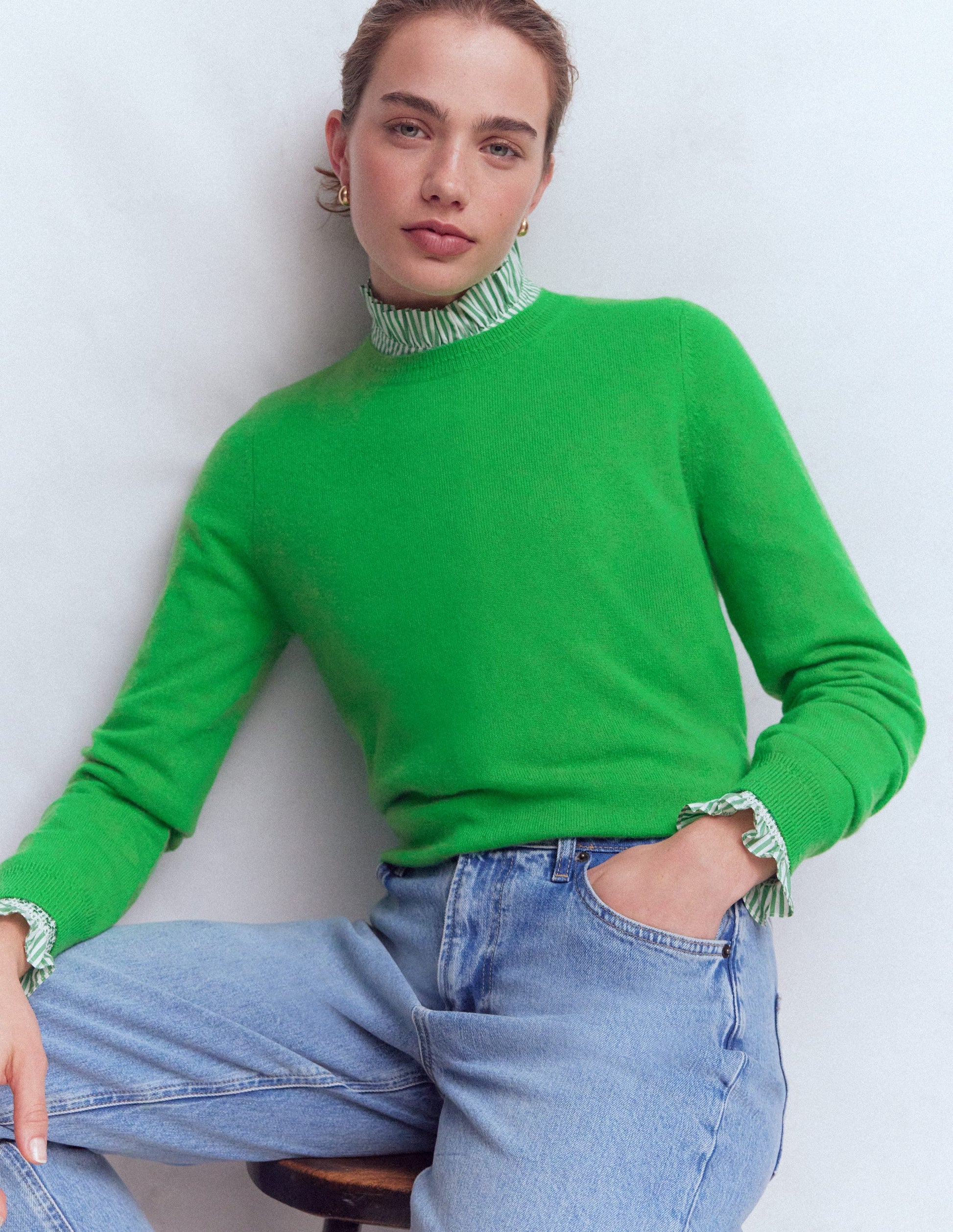 Eva Cashmere Crew Neck Jumper-Sapling Green-1