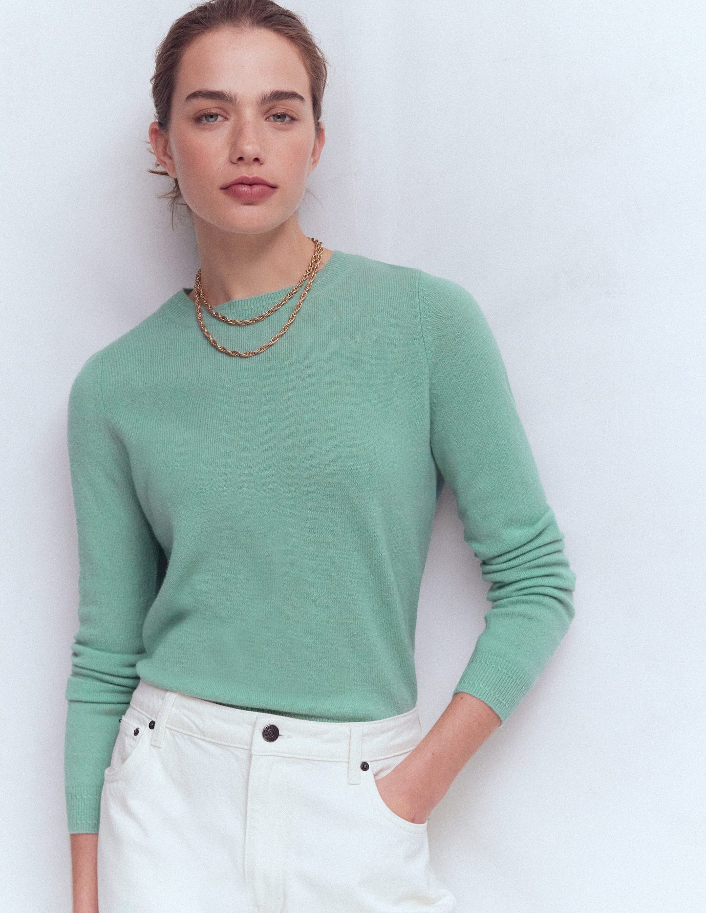 Eva Cashmere Crew Neck Jumper-Celadon Blue