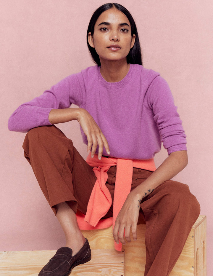 Eva Cashmere Crew Neck Jumper-Clover Purple