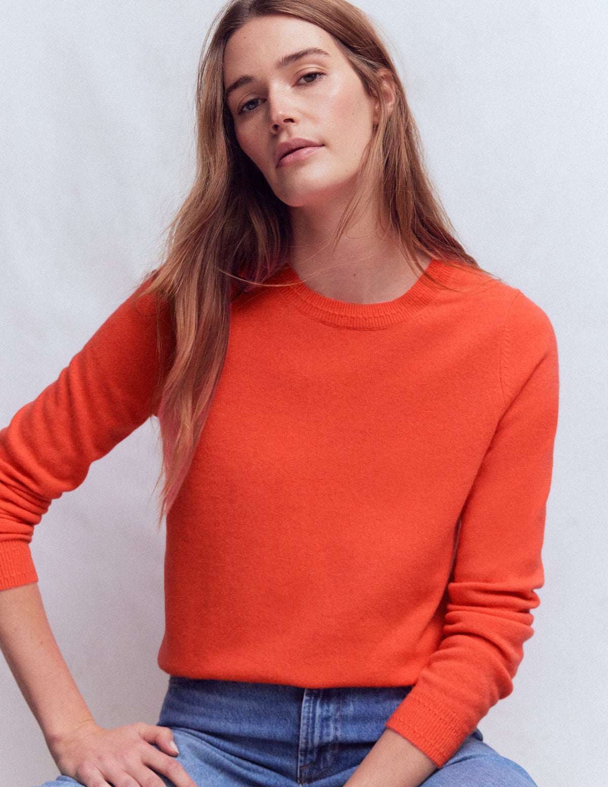 Eva Cashmere Crew Neck Jumper-Fiery Orange Melange - Image 1