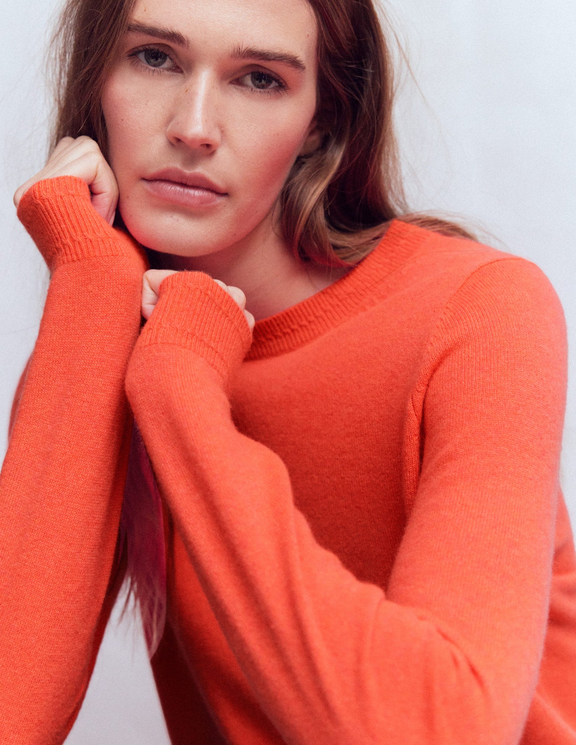 Eva Cashmere Crew Neck Jumper-Fiery Orange Melange-2