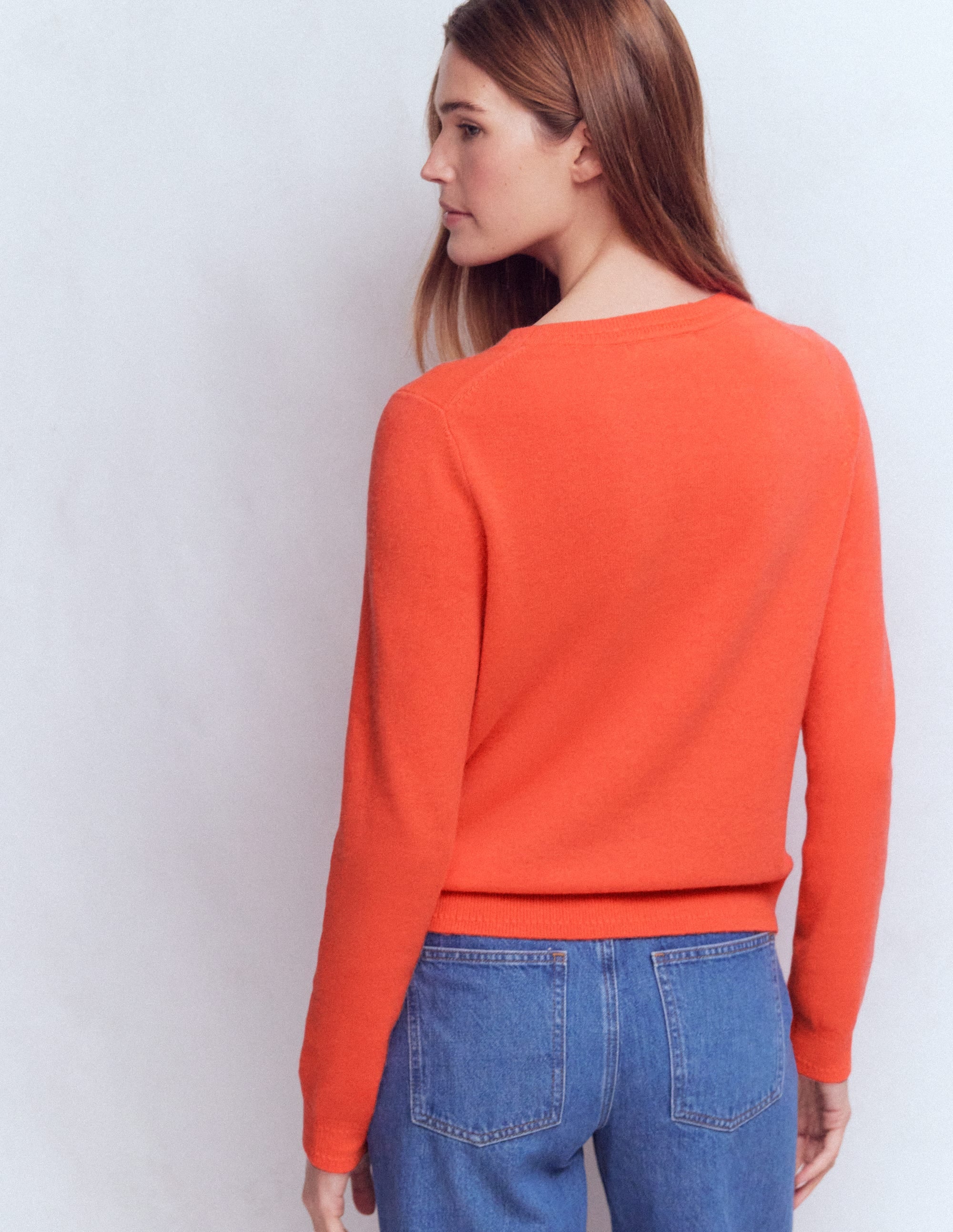 Eva Cashmere Crew Neck Jumper-Fiery Orange Melange - Image 3