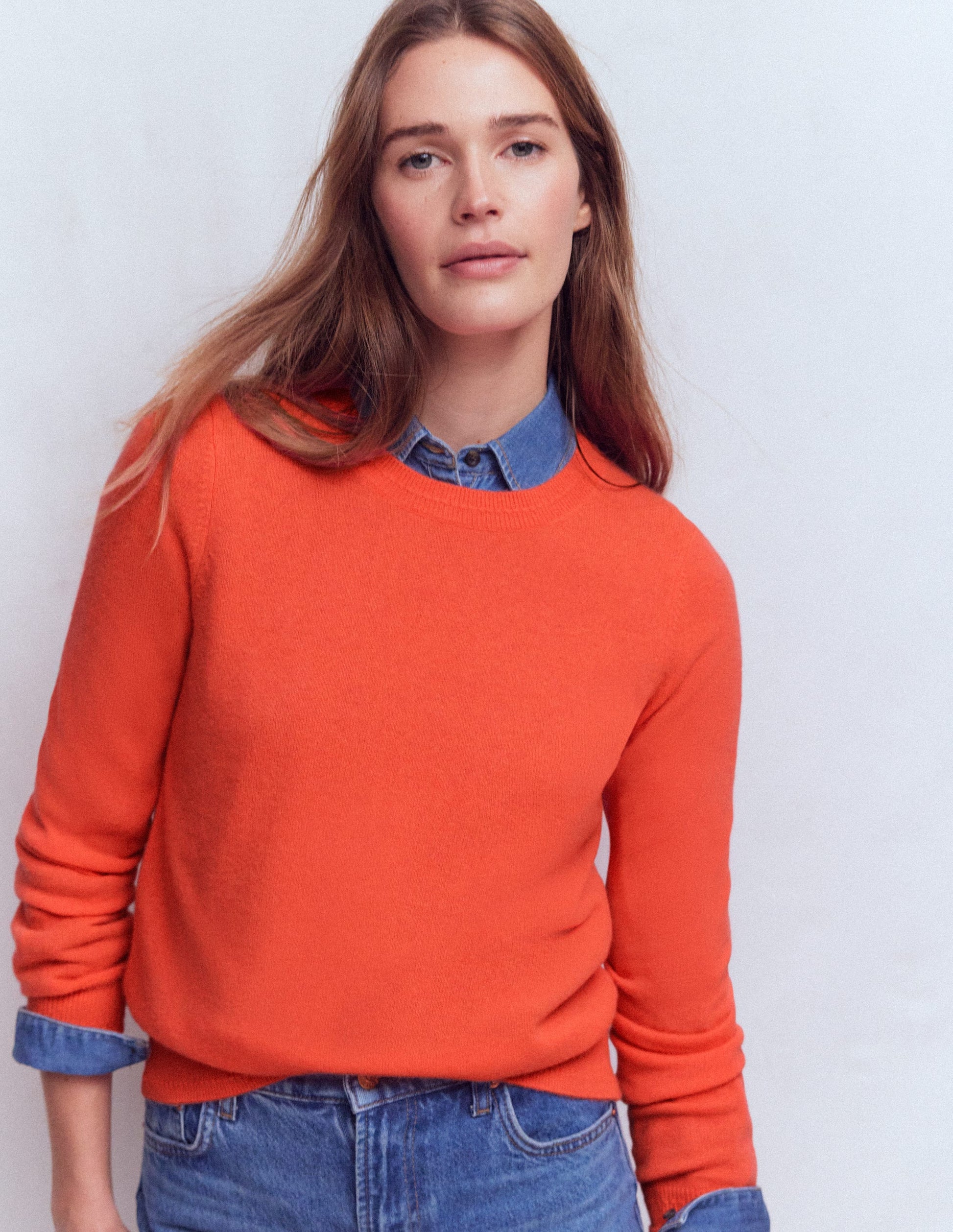 Eva Cashmere Crew Neck Jumper-Fiery Orange Melange-4