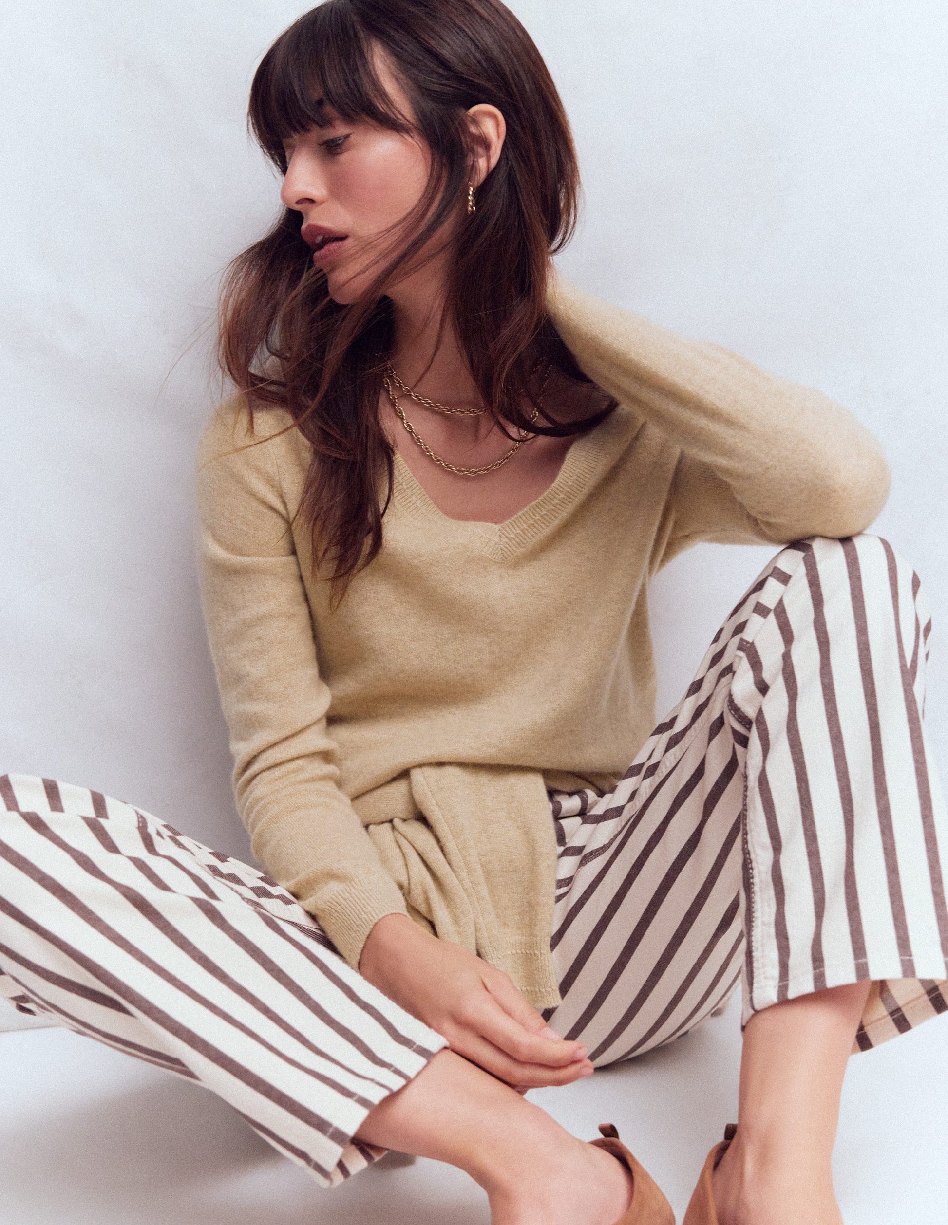 Eva Cashmere V-neck Jumper-Chinchilla Melange-1