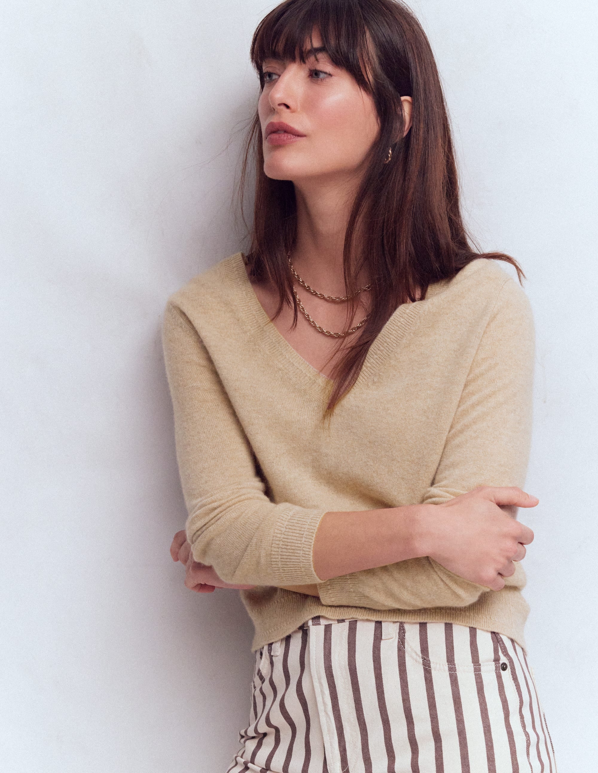 Eva Cashmere V-neck Jumper-Chinchilla Melange - Image 4