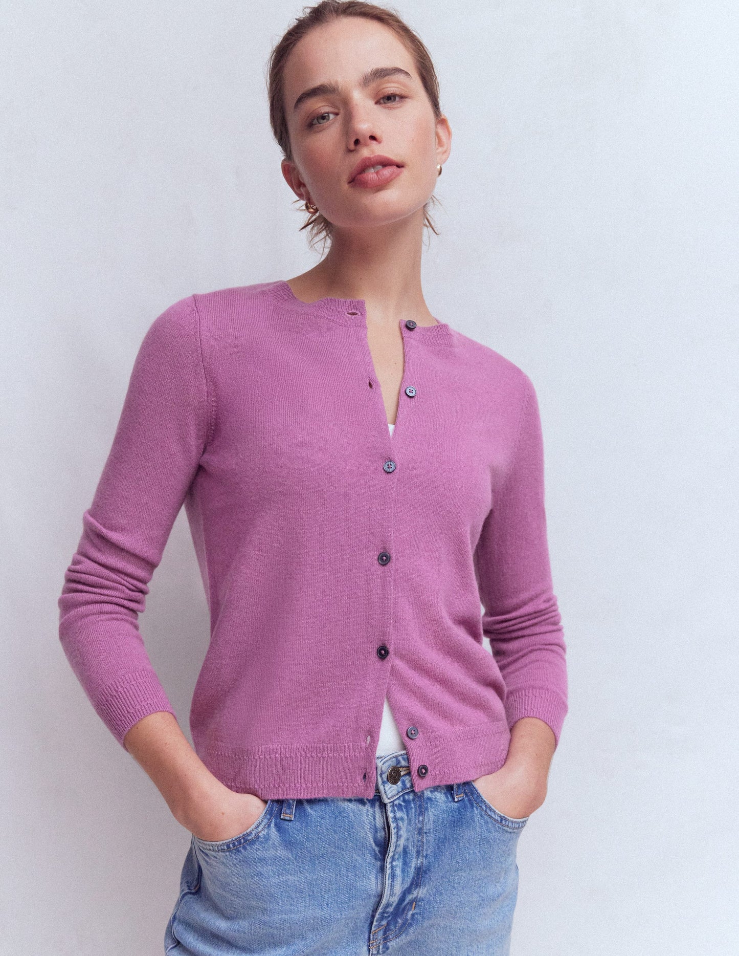 Eva Cashmere Crew Cardigan-Clover Purple