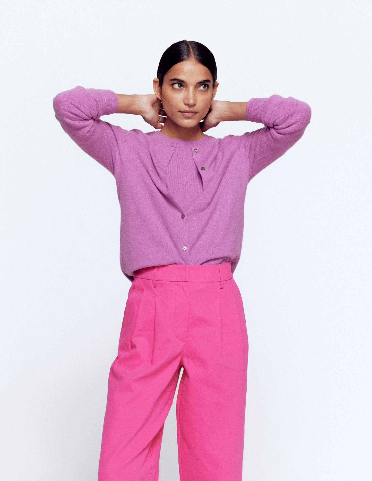 Eva Cashmere Crew Cardigan-Clover Purple