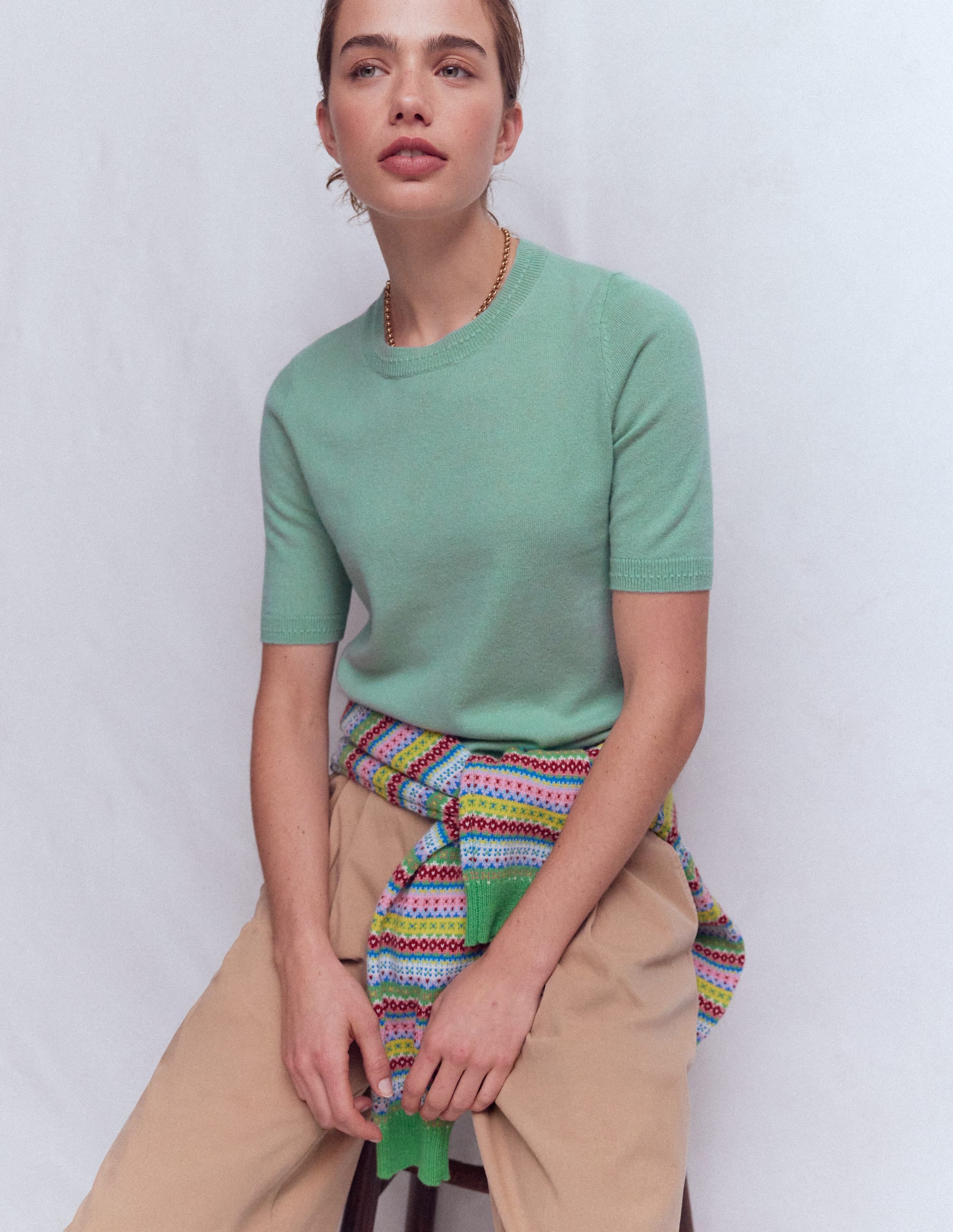 Eva Cashmere T-Shirt-Celadon Blue - Image 1