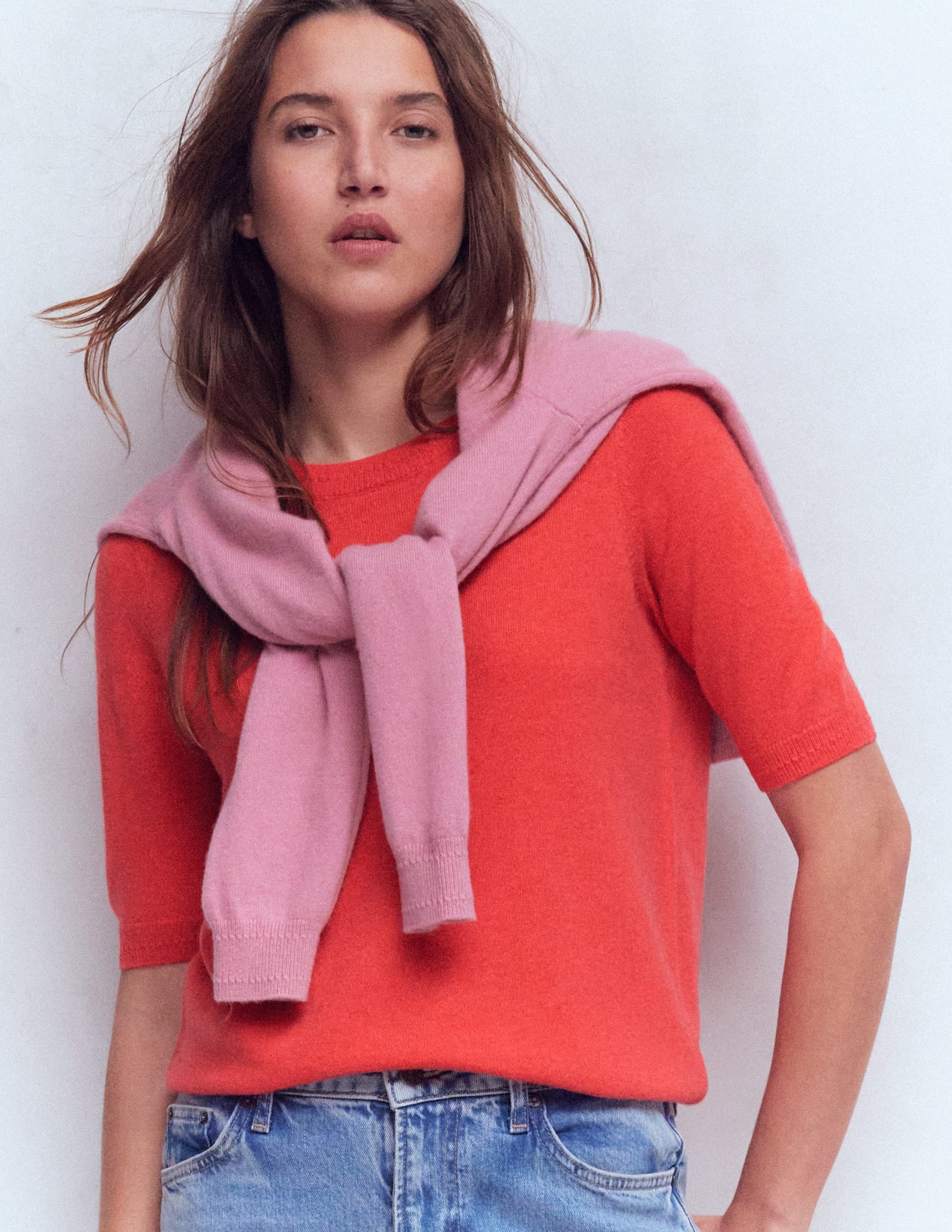Eva Cashmere T-Shirt-Fiery Orange Melange - Image 1