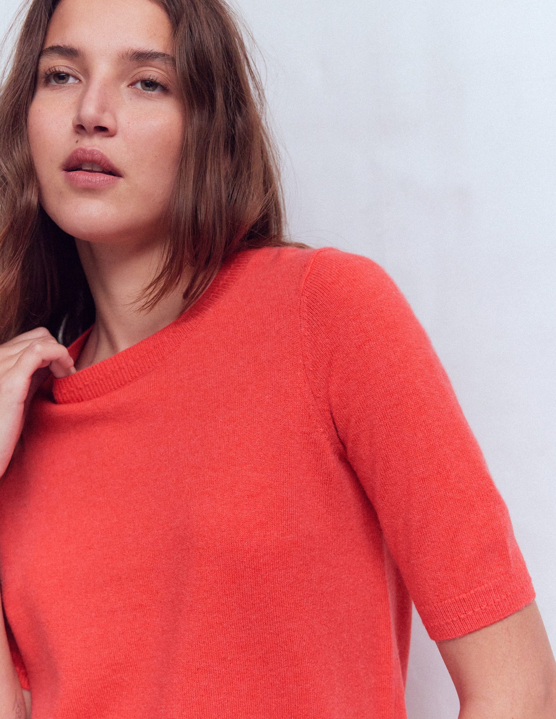 Eva Cashmere T-Shirt-Fiery Orange Melange-2