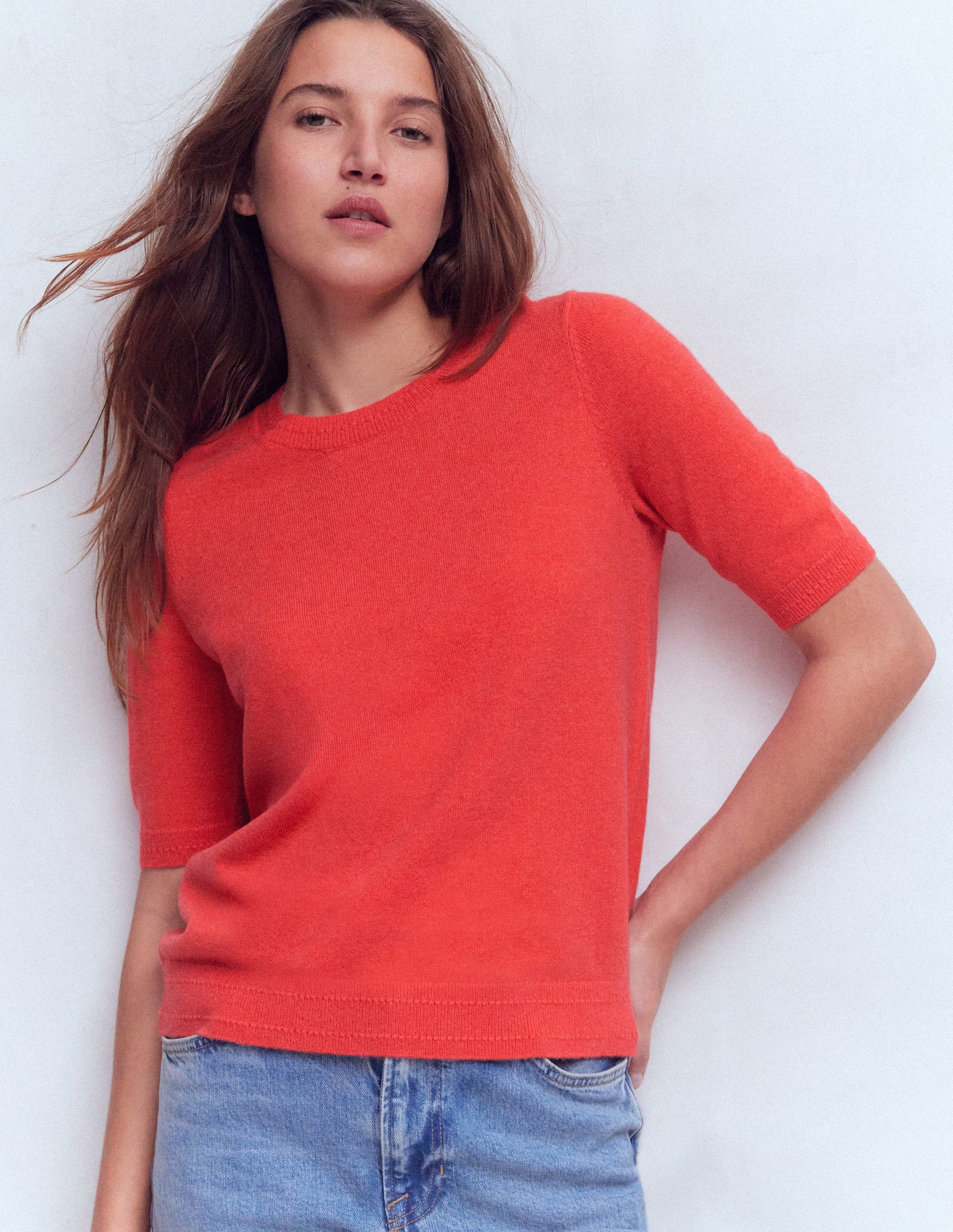 Eva Cashmere T-Shirt-Fiery Orange Melange-4
