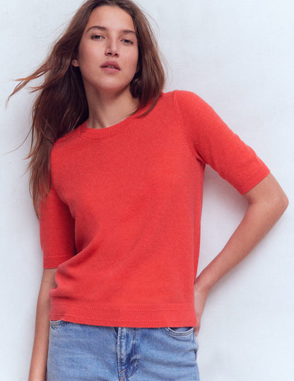 Eva Cashmere T-Shirt-Fiery Orange Melange-4