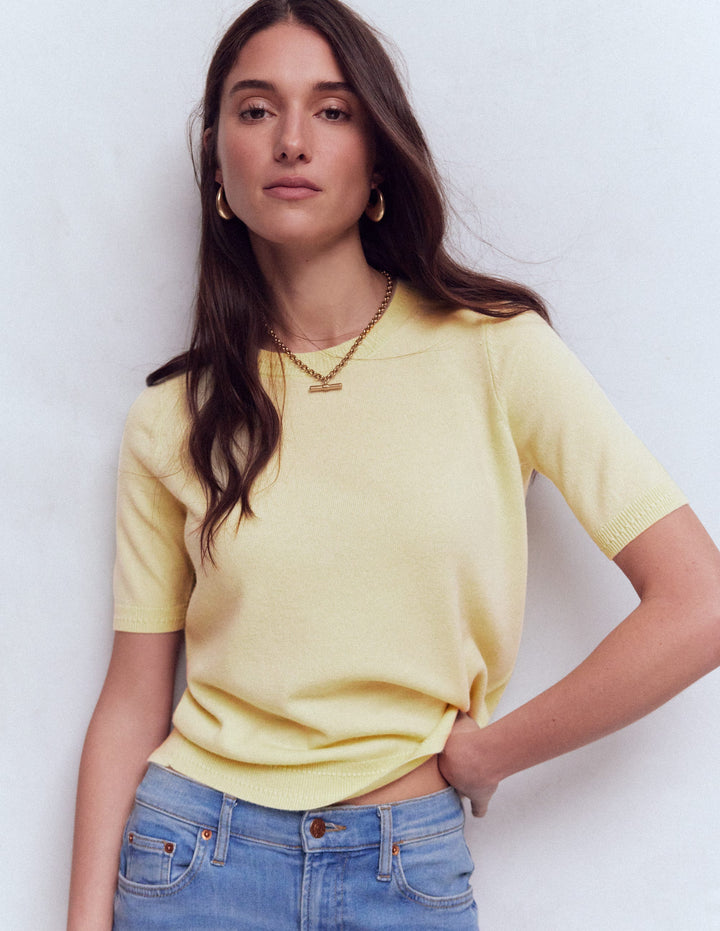 Eva Cashmere T-Shirt-Sandstone Yellow