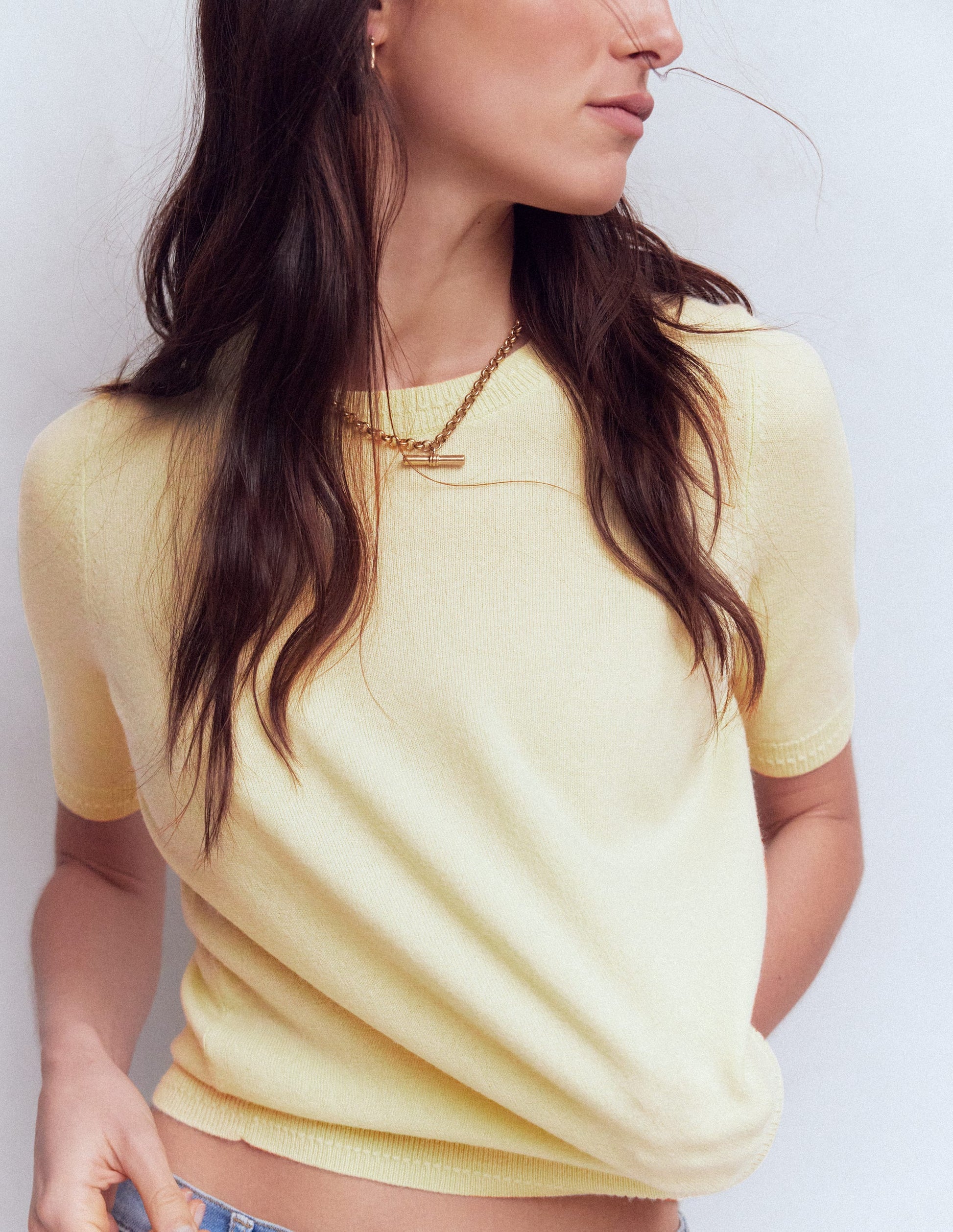 Eva Cashmere T-Shirt-Sandstone Yellow-5