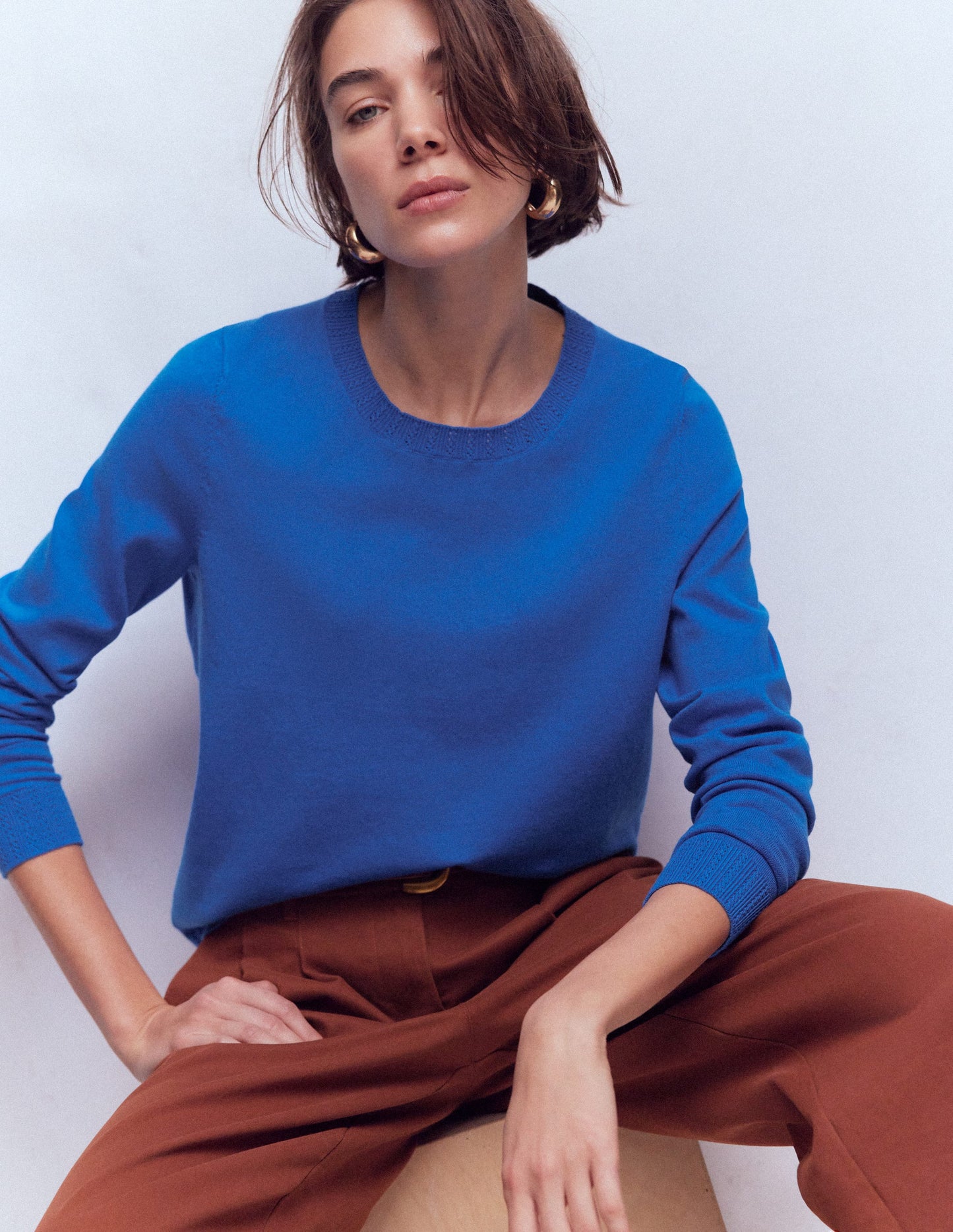 Emilia Cotton Crew Jumper-Kingfisher Blue