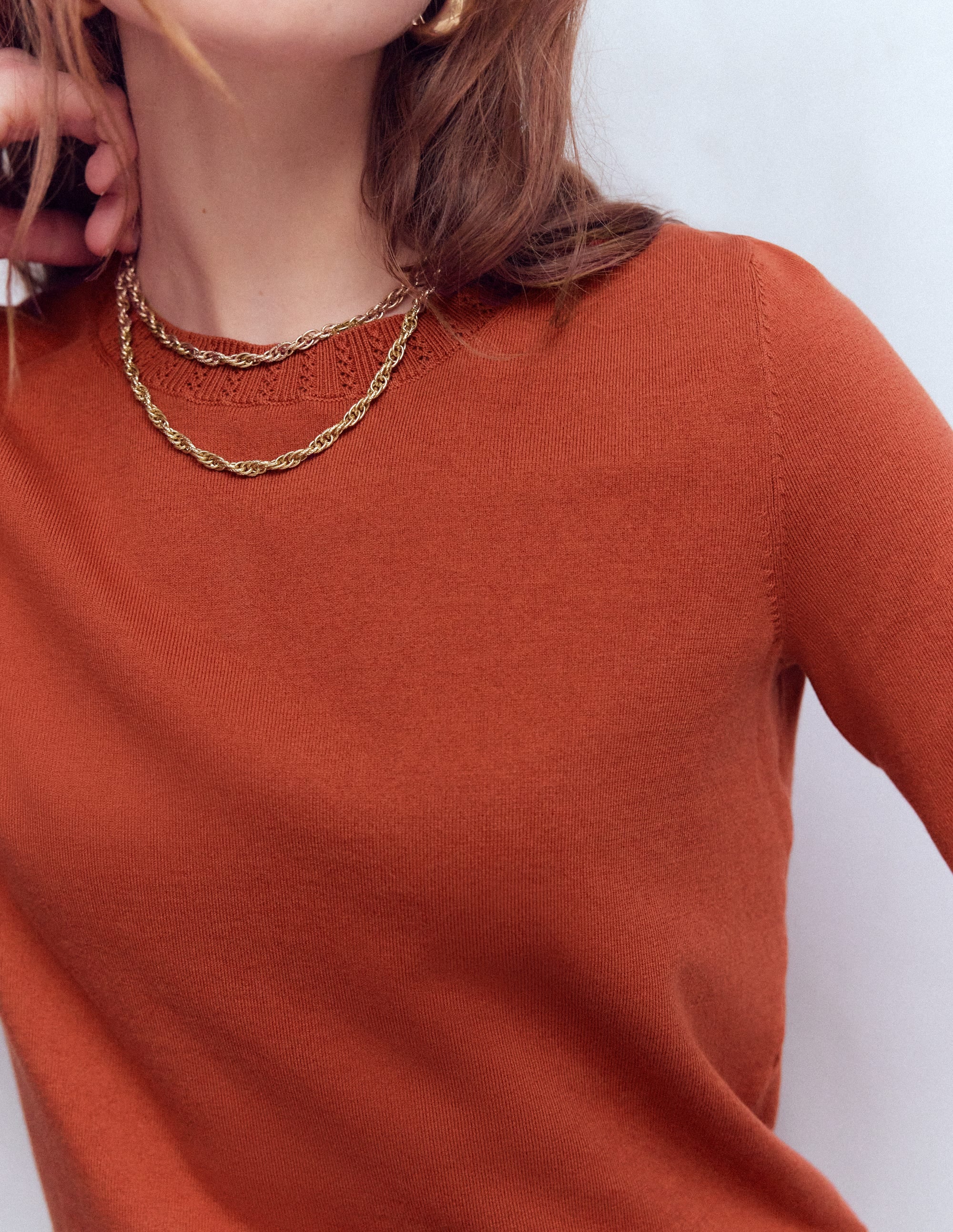 Emilia Cotton Crew Jumper-Roasted Chestnut Brown - Image 2