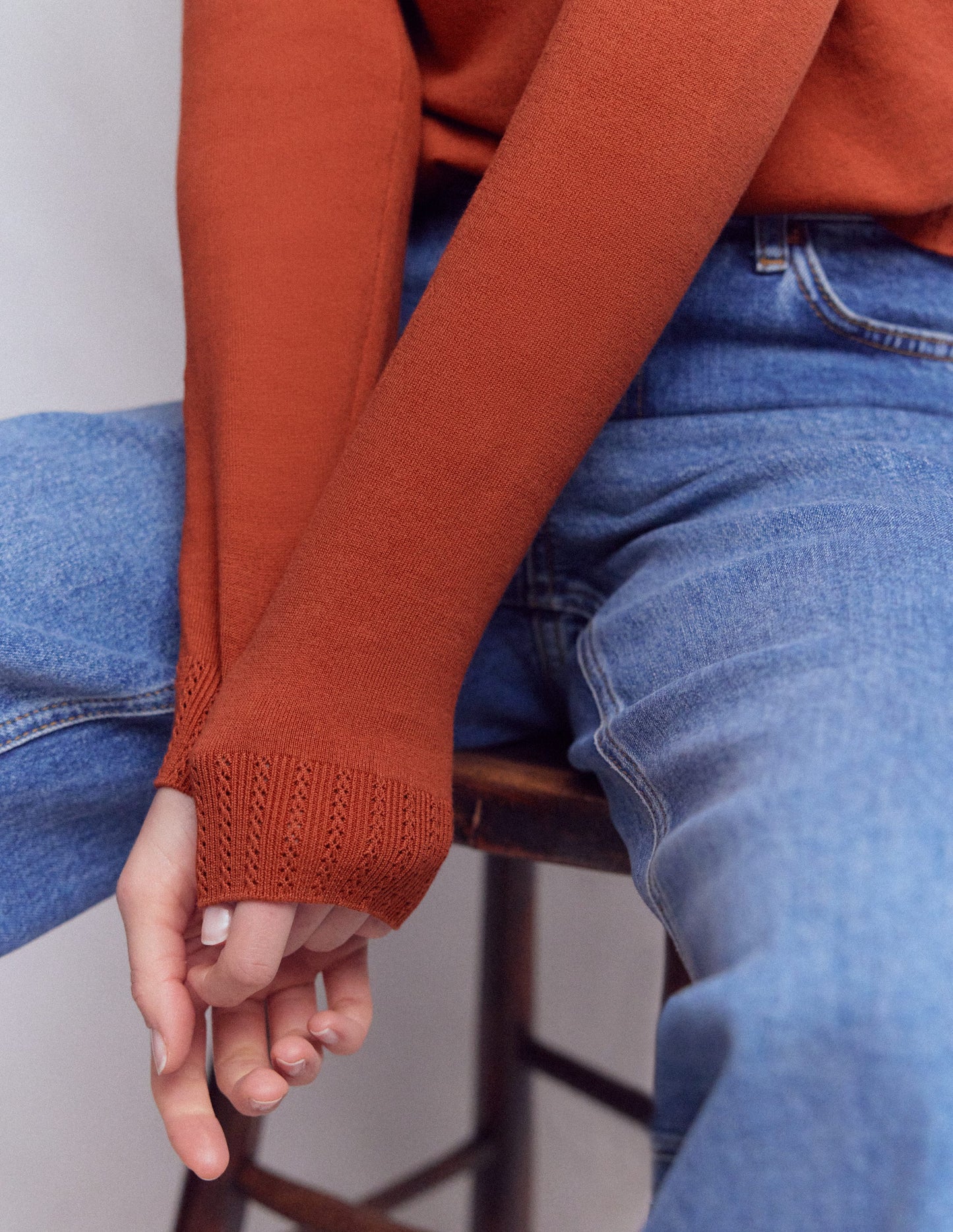 Emilia Cotton Crew Jumper-Roasted Chestnut Brown