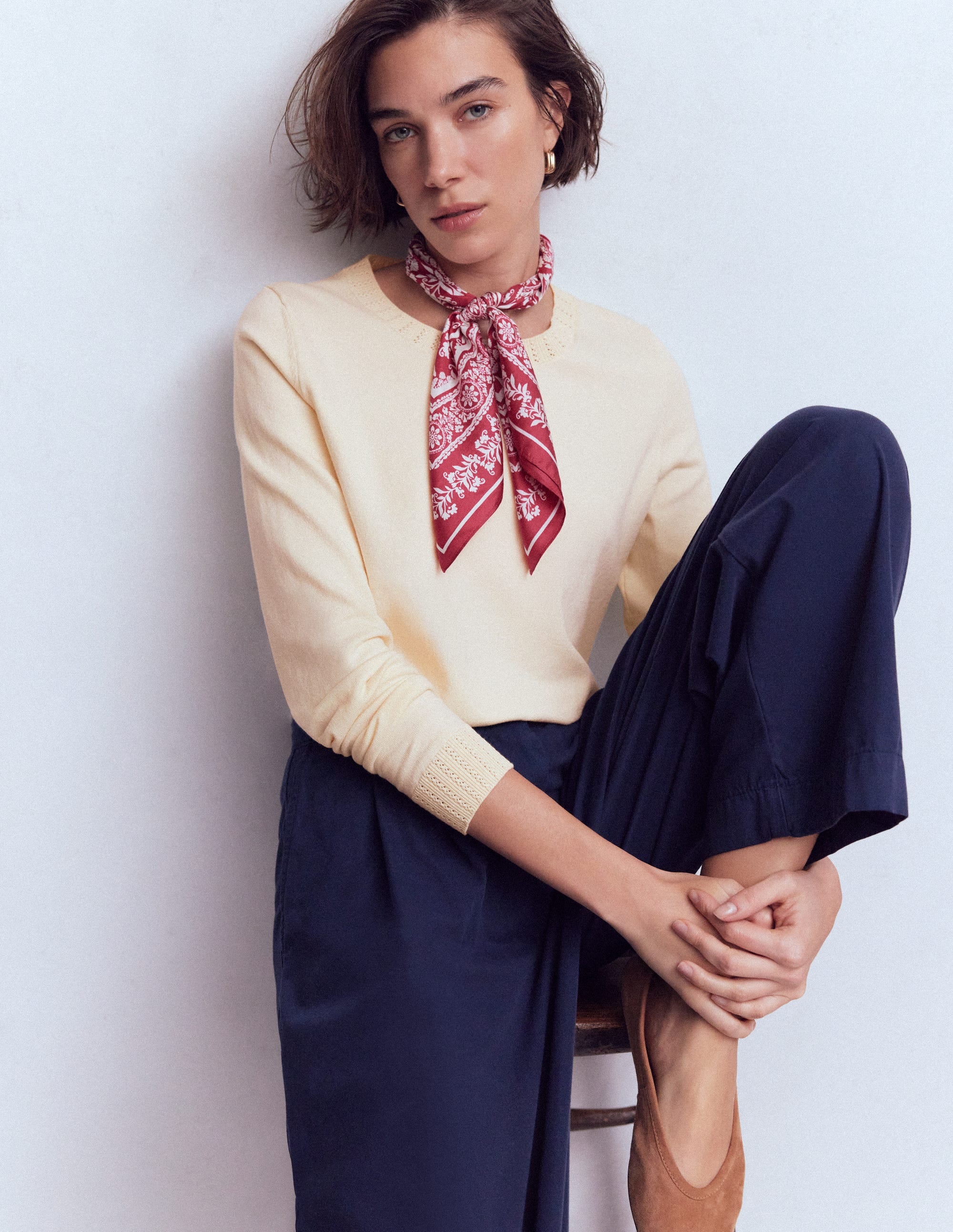 Emilia Cotton Crew Jumper-Warm Ivory - Image 1