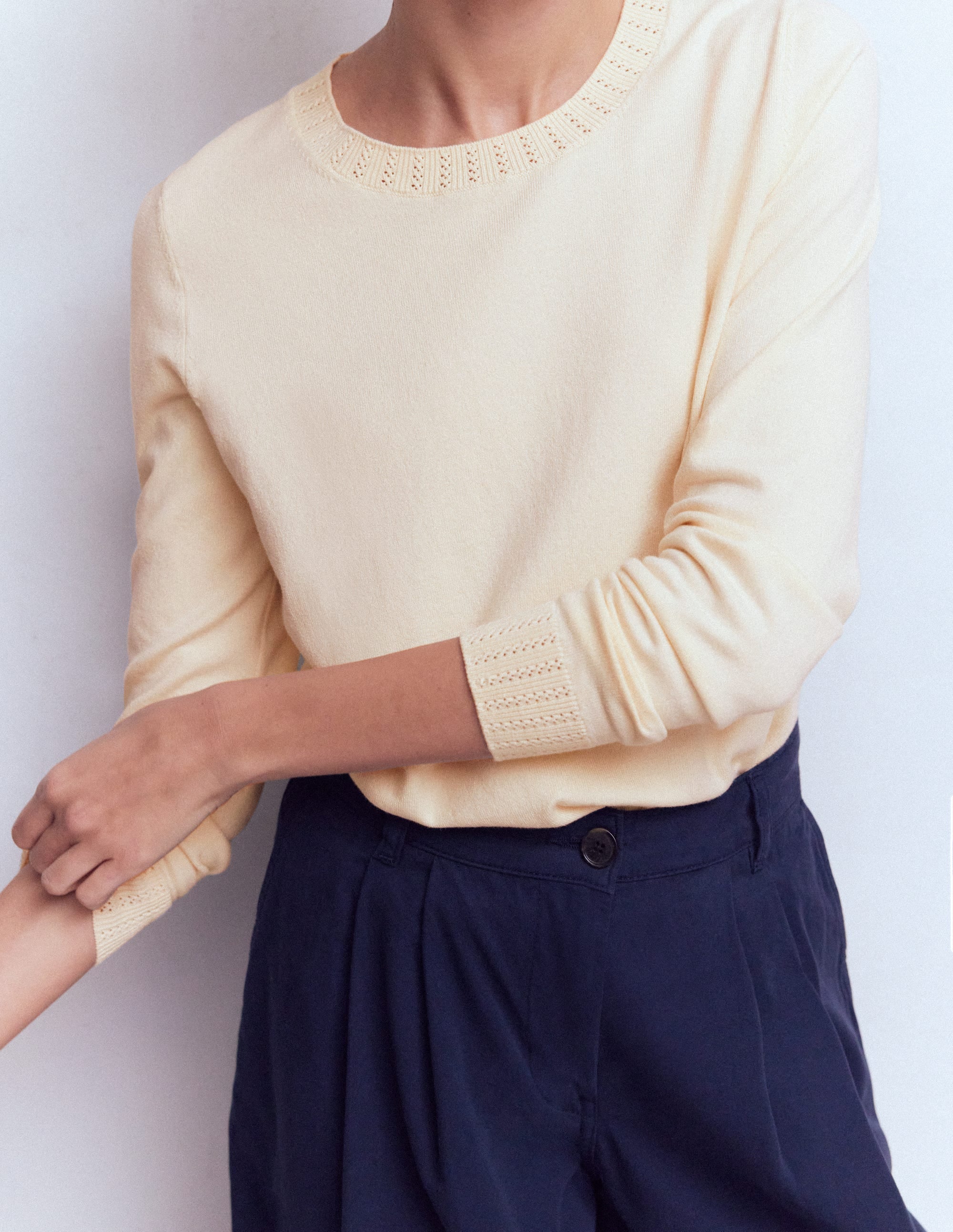 Emilia Cotton Crew Jumper-Warm Ivory - Image 2