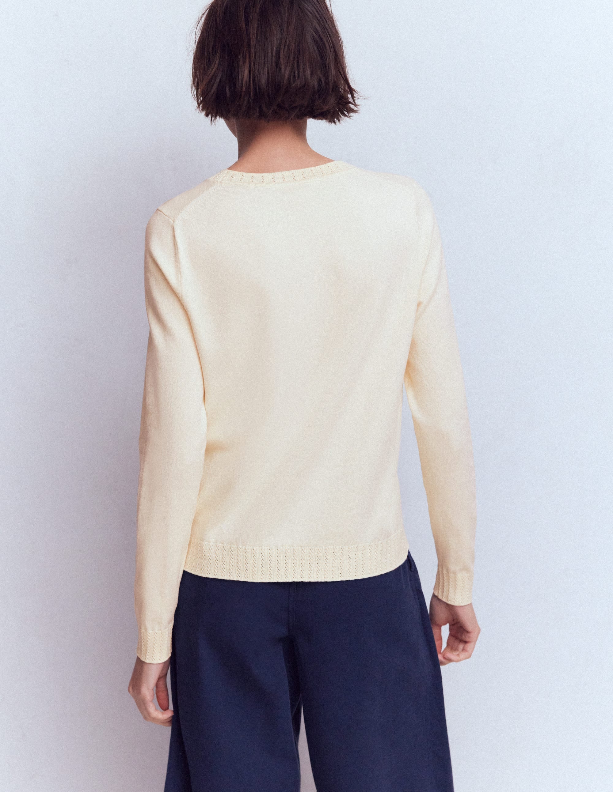 Emilia Cotton Crew Jumper-Warm Ivory - Image 3