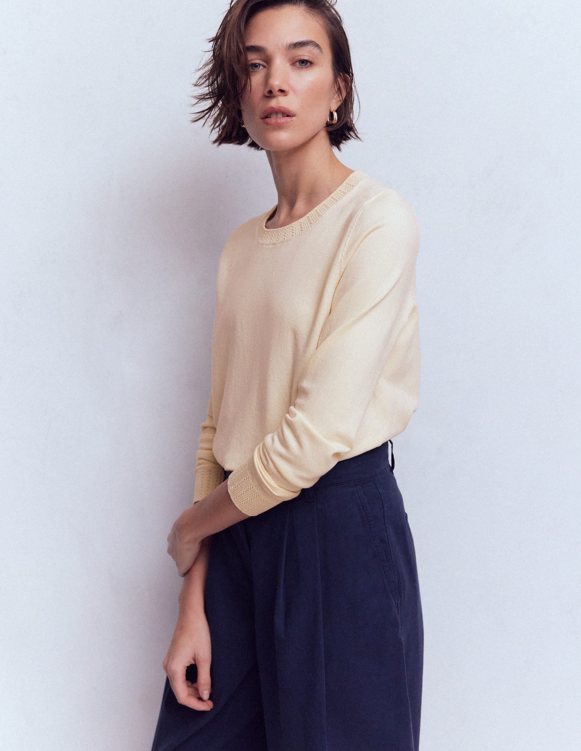 Emilia Cotton Crew Jumper-Warm Ivory - Image 4