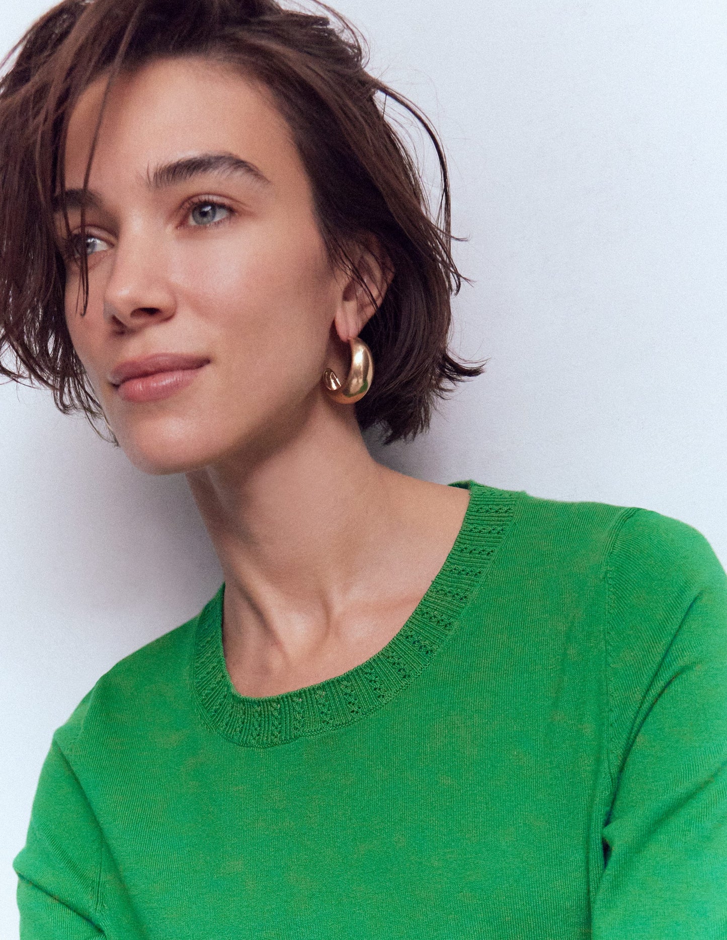 Emilia Cotton Crew Jumper-Rich Emerald