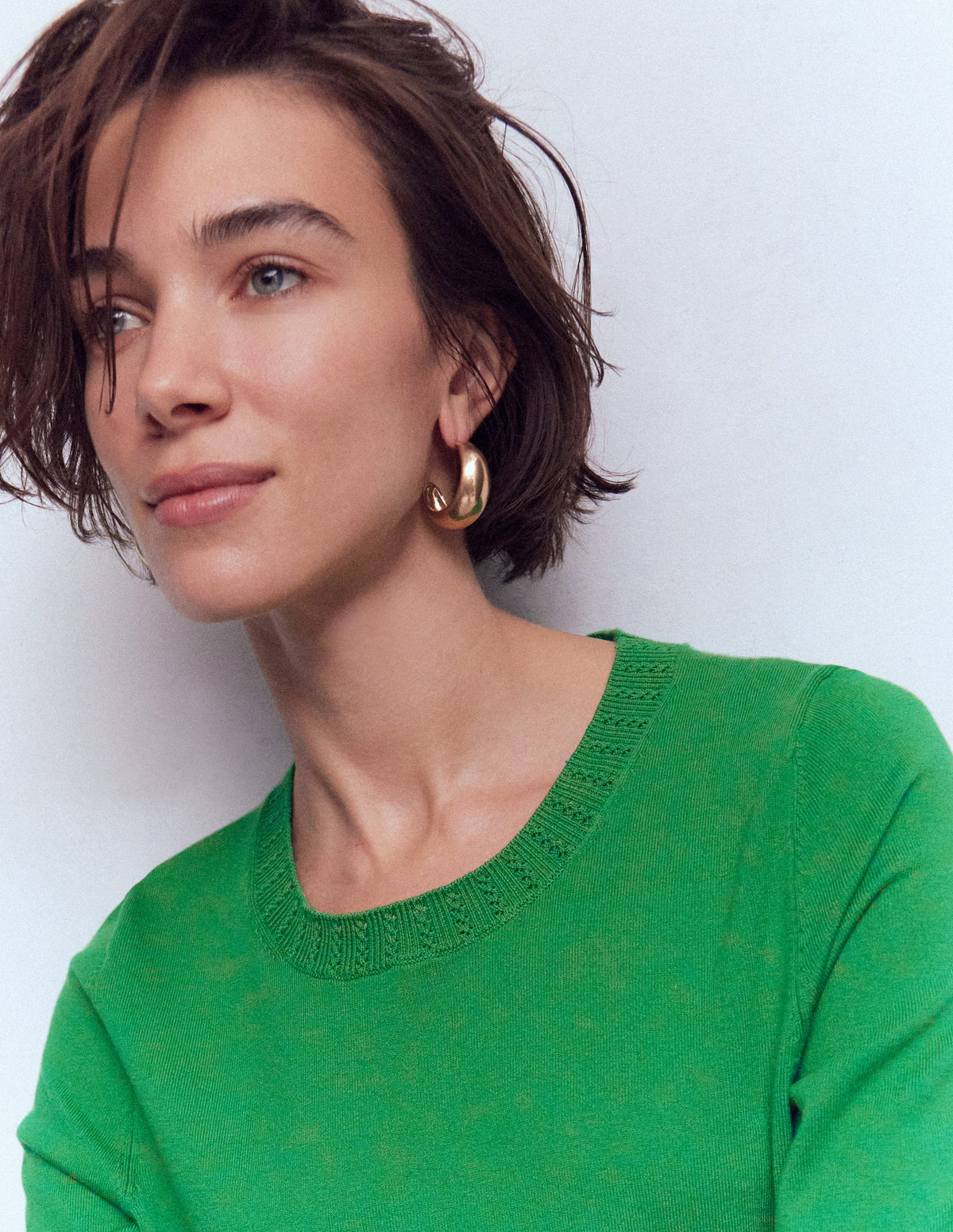 Emilia Cotton Crew Jumper-Rich Emerald - Image 2