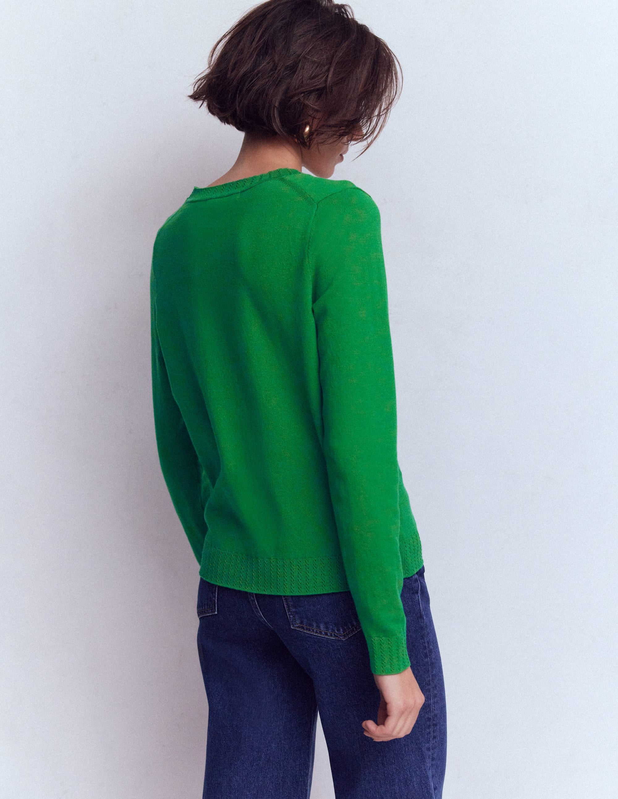 Emilia Cotton V-Neck Jumper-Rich Emerald - Image 3