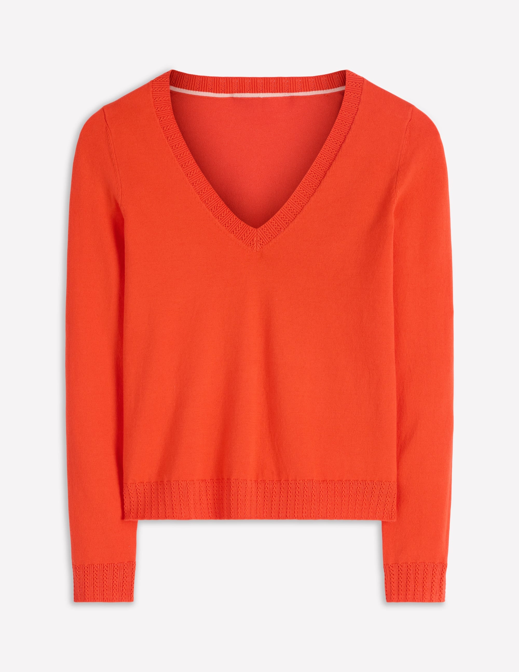 Emilia Cotton V-Neck Jumper-Sunset Orange - Image 5