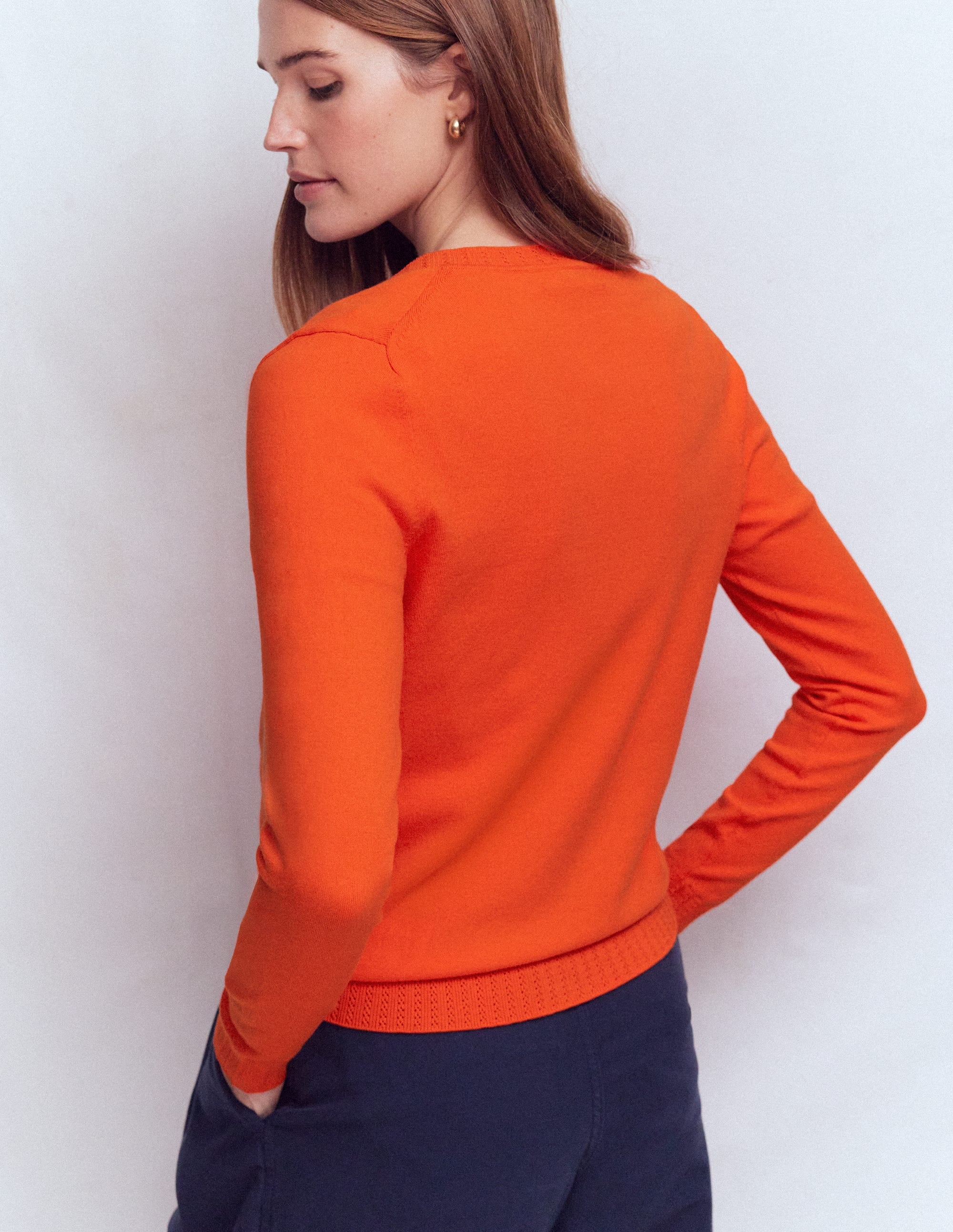 Emilia Cotton V-Neck Jumper-Sunset Orange - Image 3