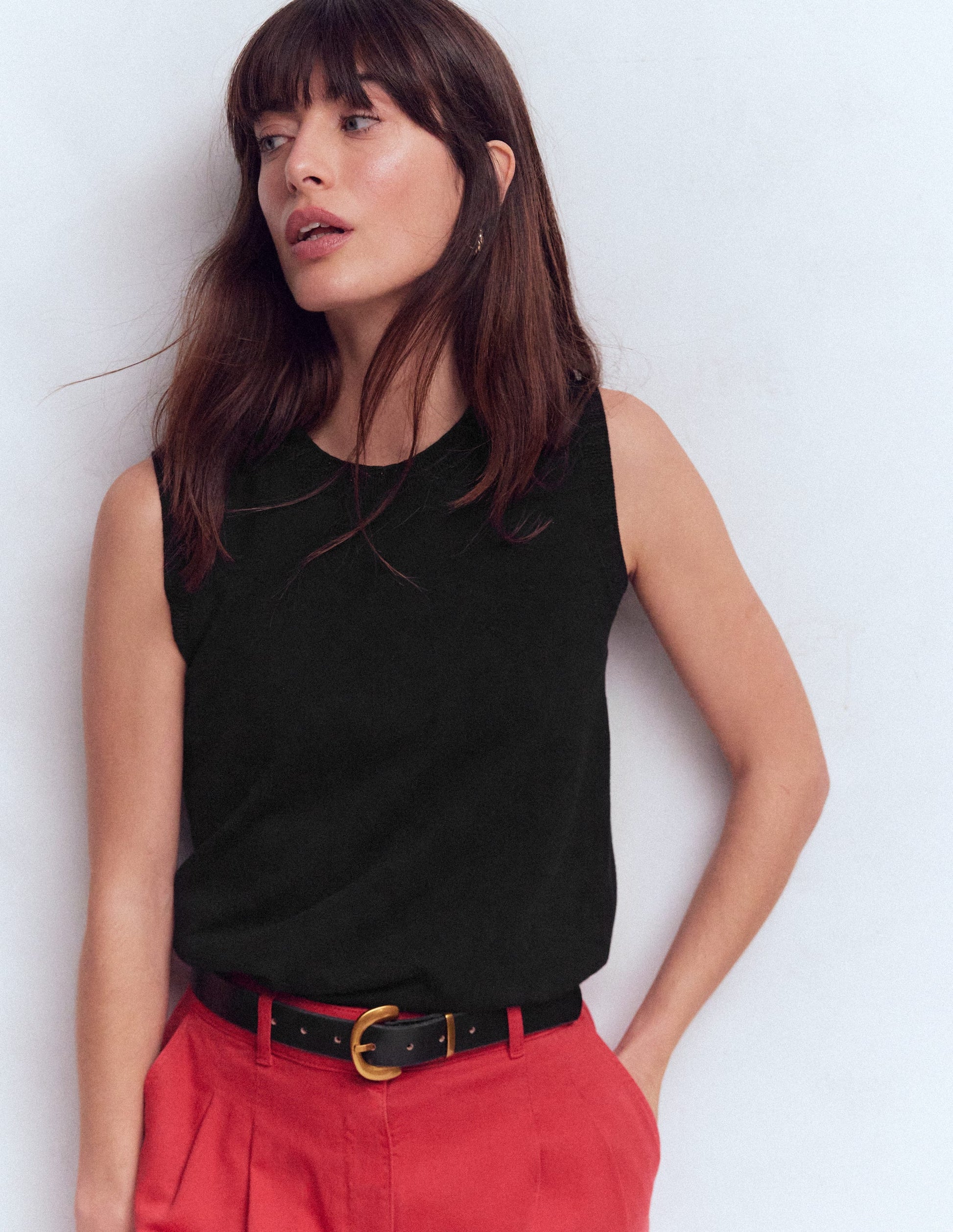 Emilia Cotton Crew Neck Tank-Black-1