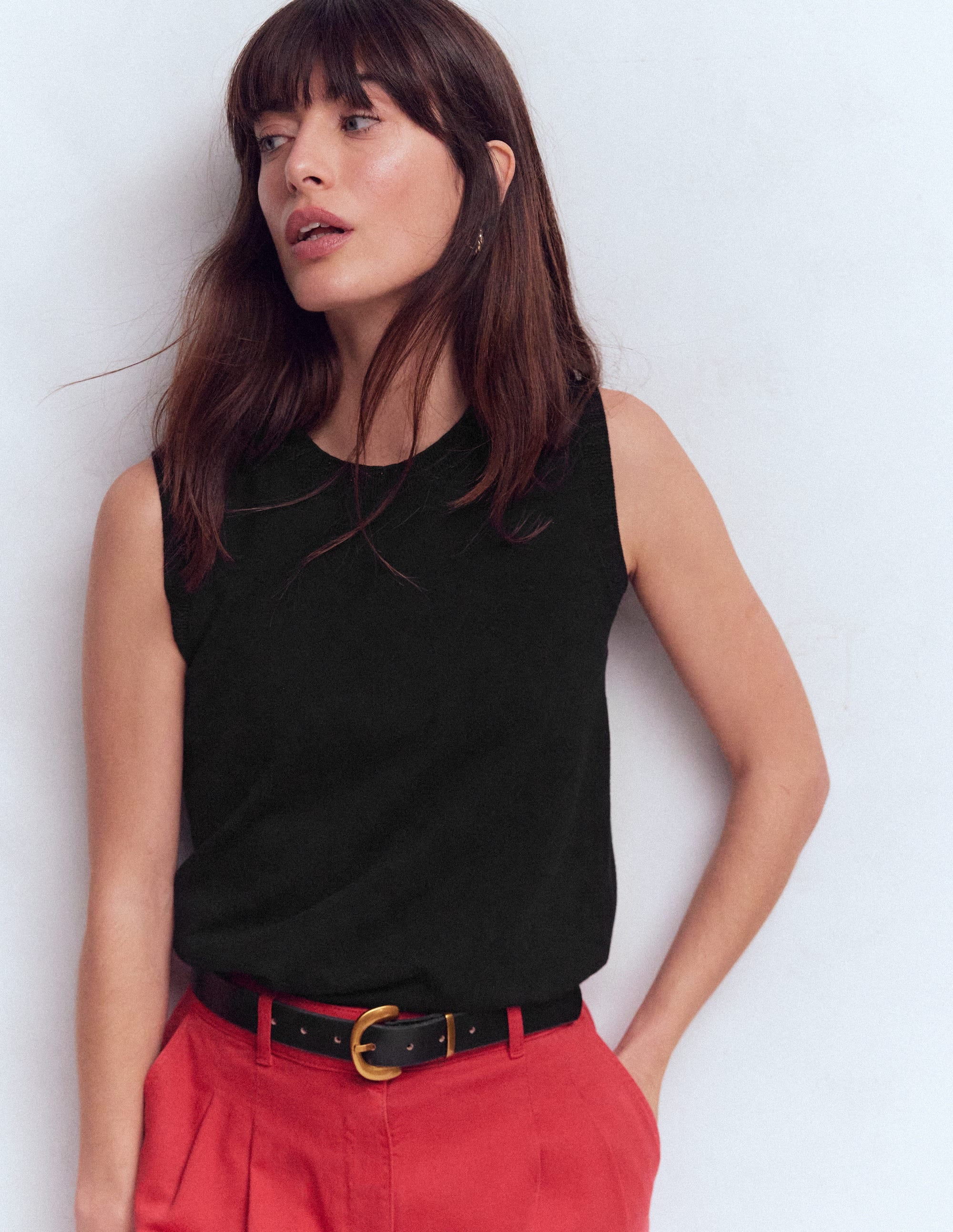 Emilia Cotton Crew Neck Tank-Black - Image 1