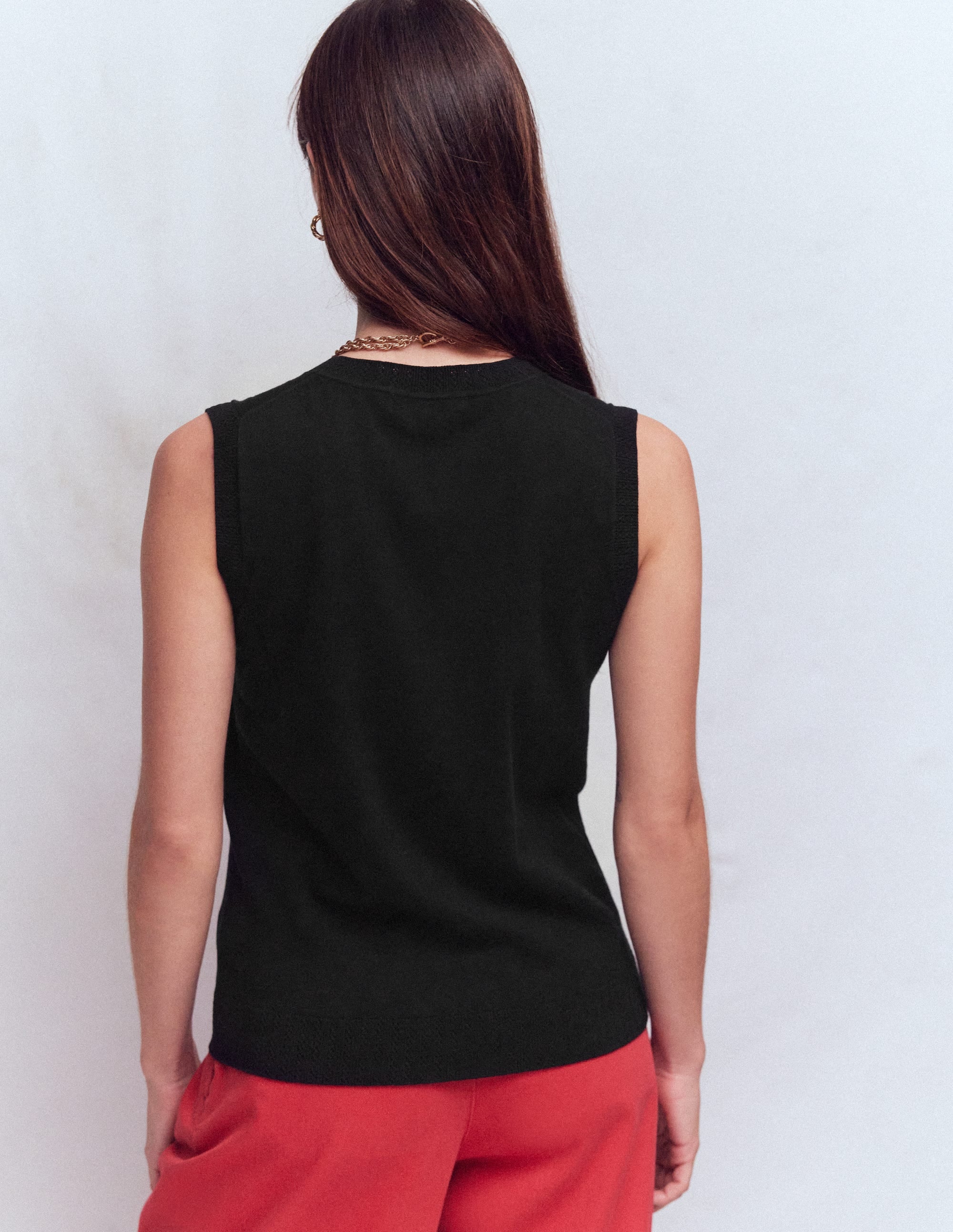 Emilia Cotton Crew Neck Tank-Black - Image 3
