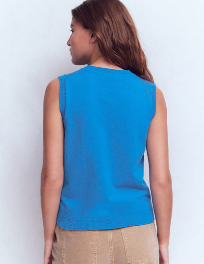 Emilia Cotton Crew Neck Tank-Kingfisher Blue-3