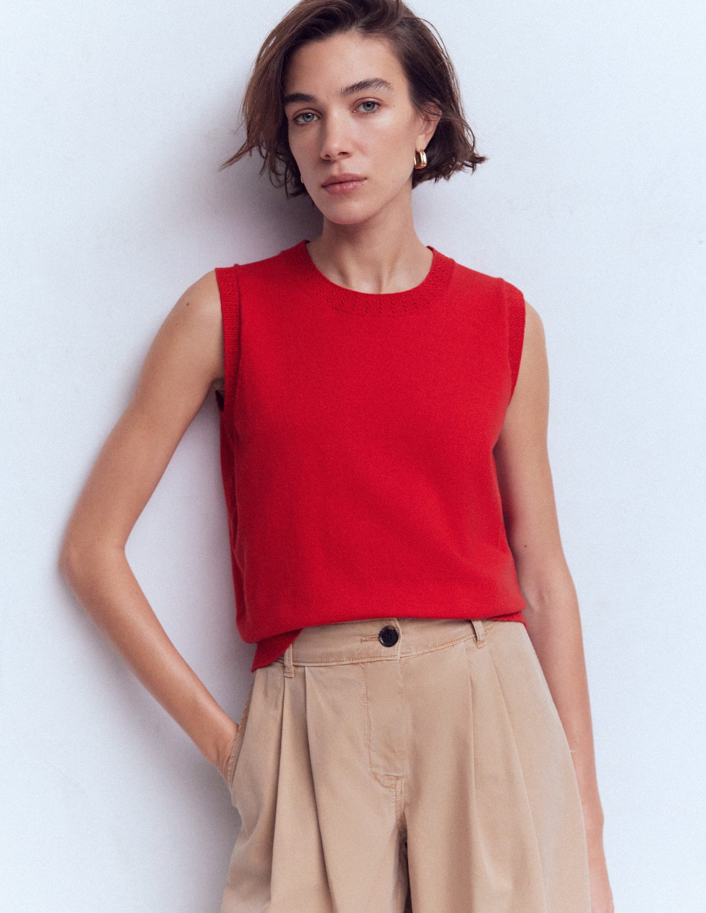 Emilia Cotton Crew Neck Tank-Salsa Red