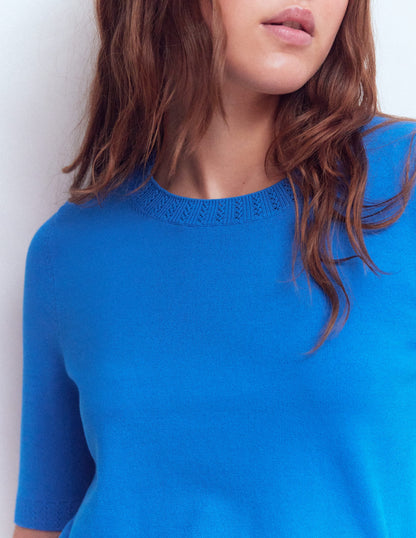 Emilia Cotton Crew T-shirt-Kingfisher Blue-2