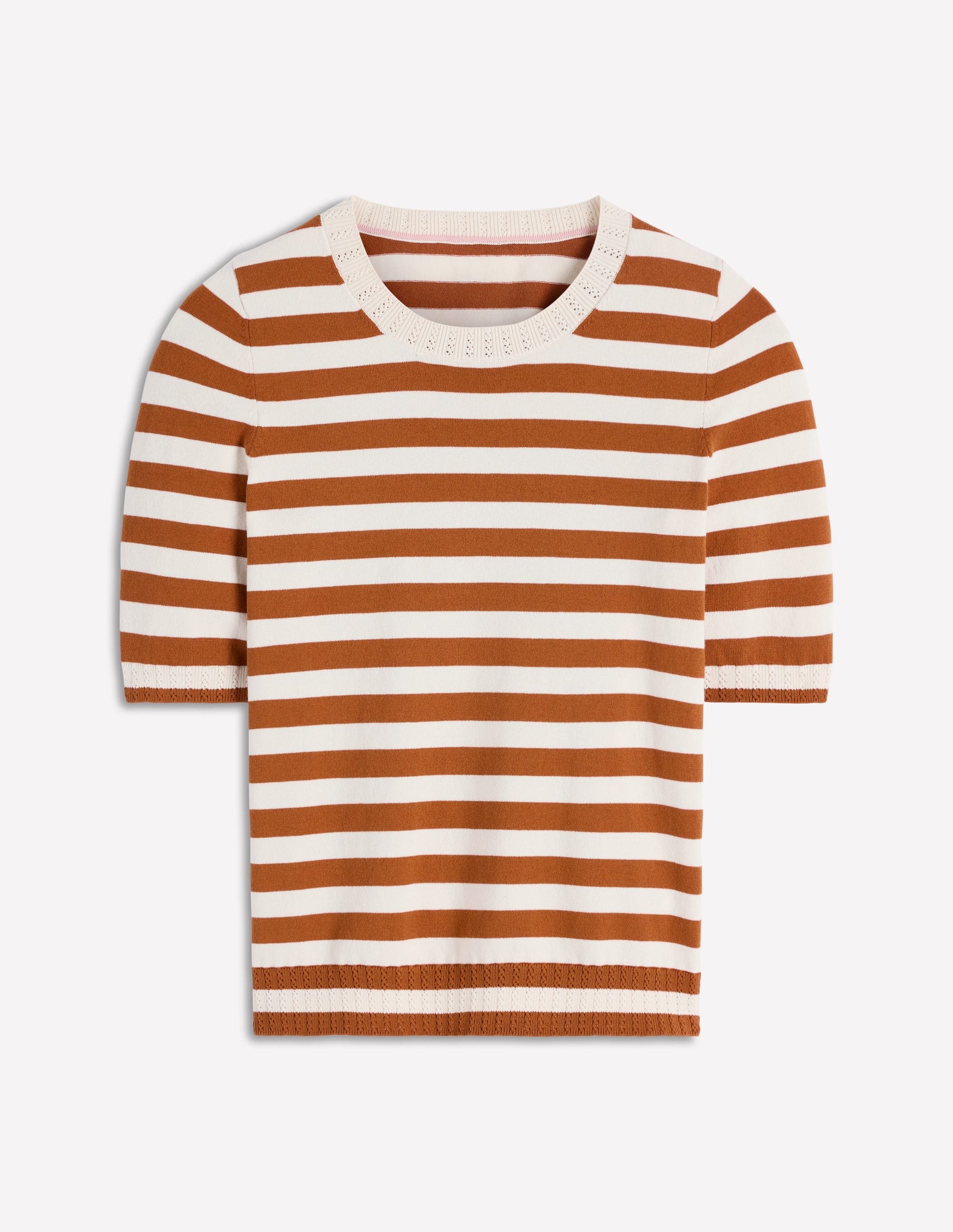 Emilia Cotton Crew T-shirt-Cognac/ Warm Ivory-6