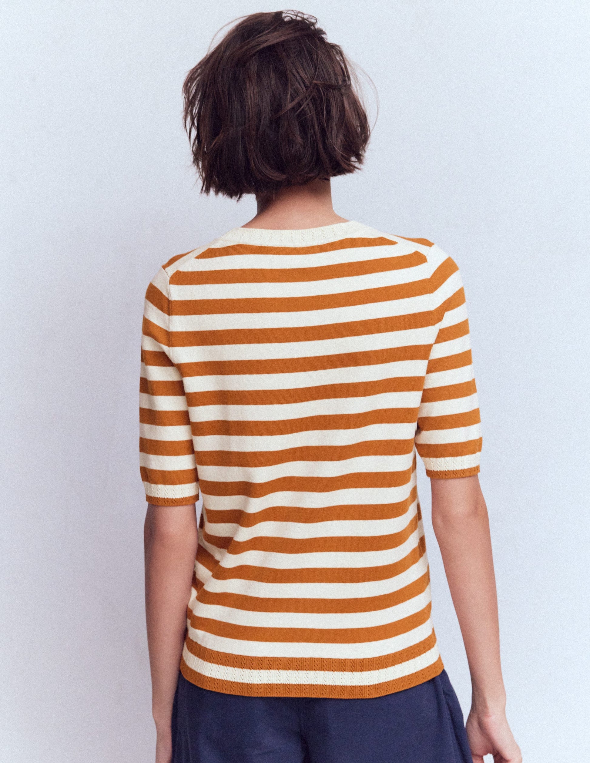 Emilia Cotton Crew T-shirt-Cognac/ Warm Ivory-3