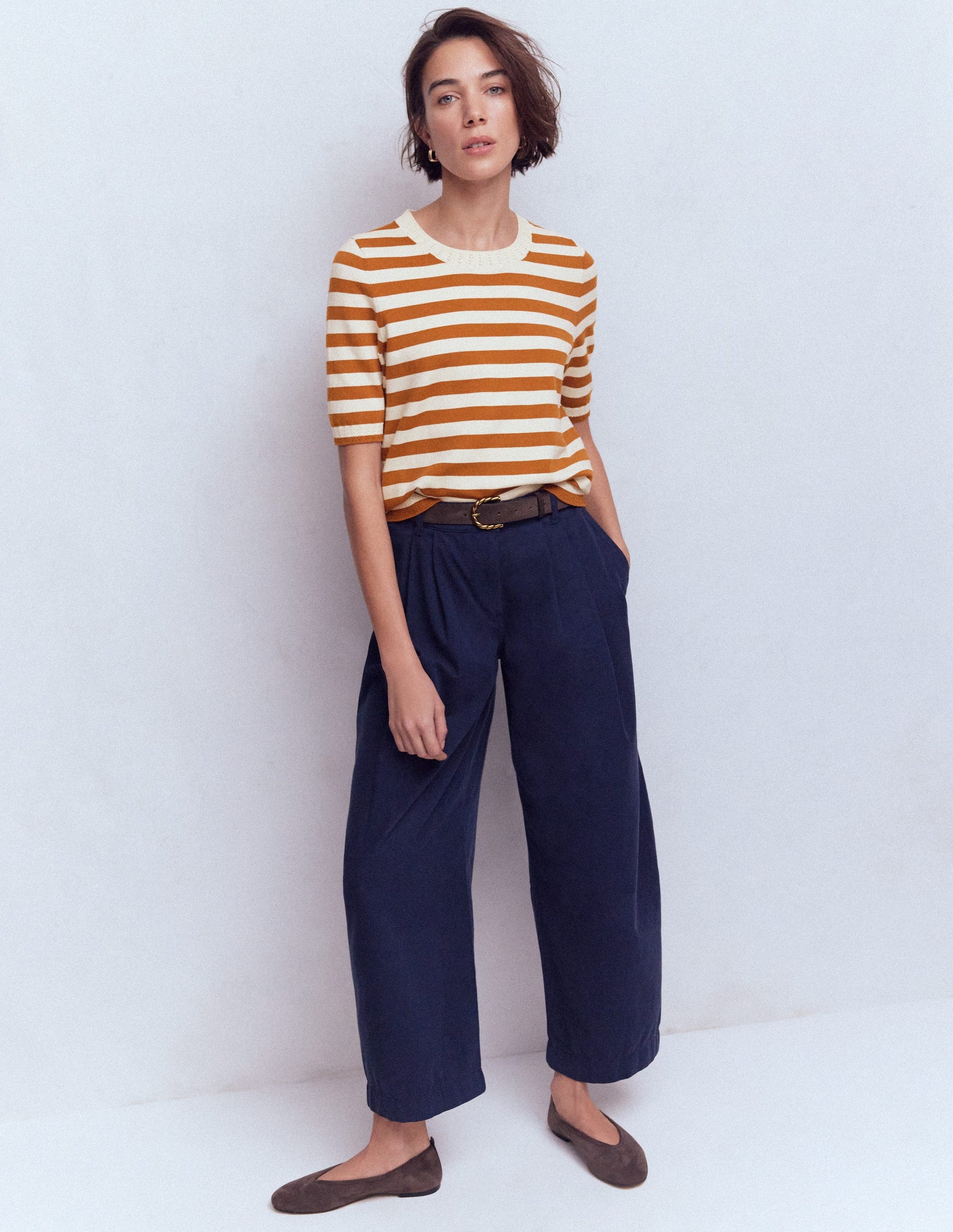 Emilia Cotton Crew T-shirt-Cognac/ Warm Ivory-4