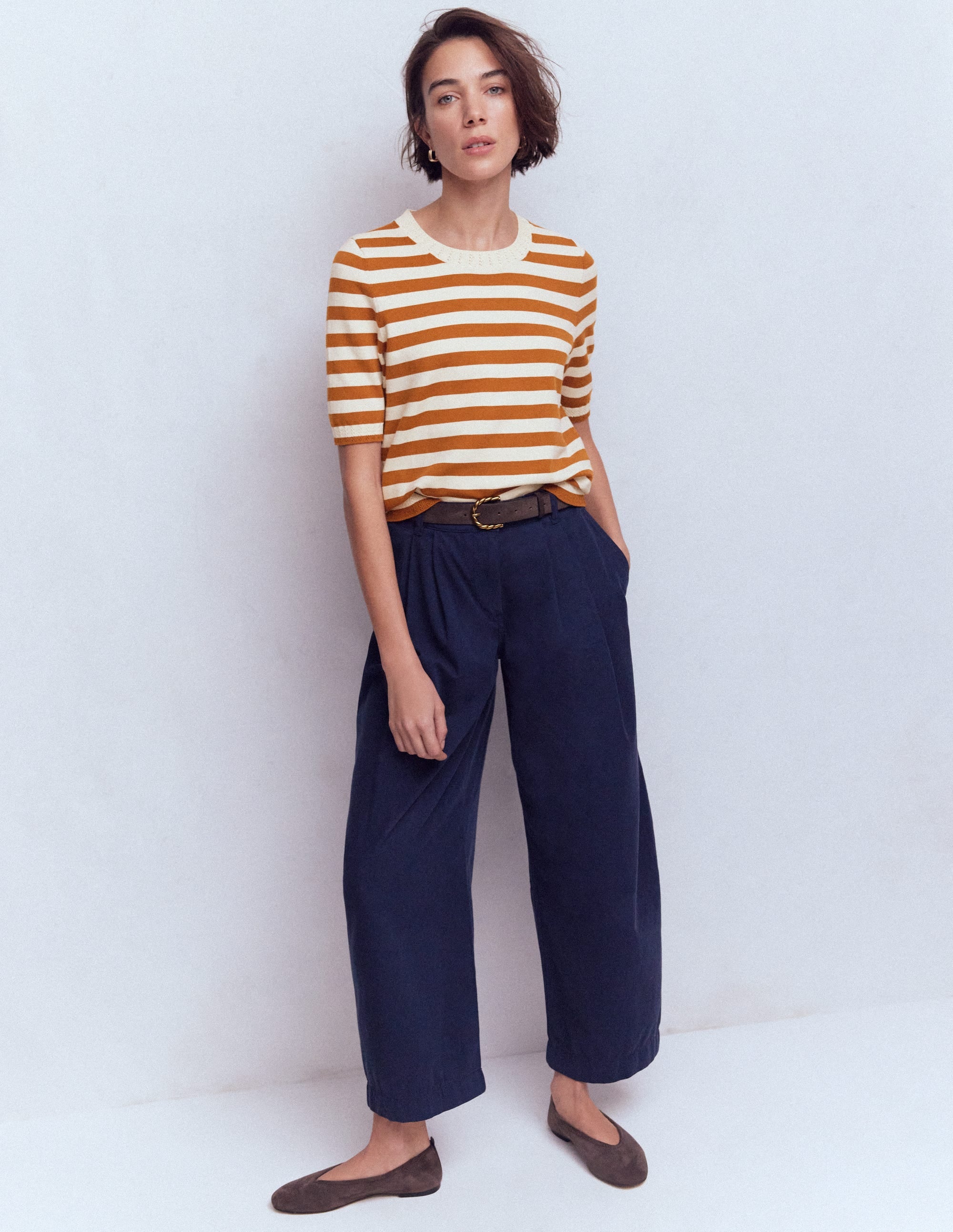 Emilia Cotton Crew T-shirt-Cognac/ Warm Ivory - Image 4