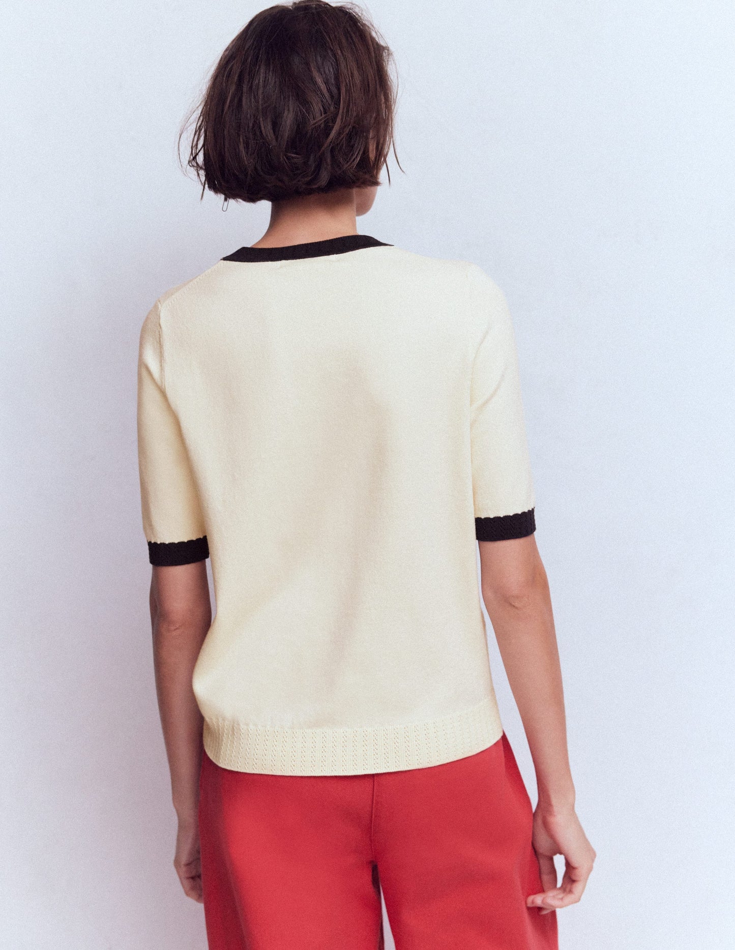 Emilia Cotton Crew T-shirt-Warm Ivory, Navy