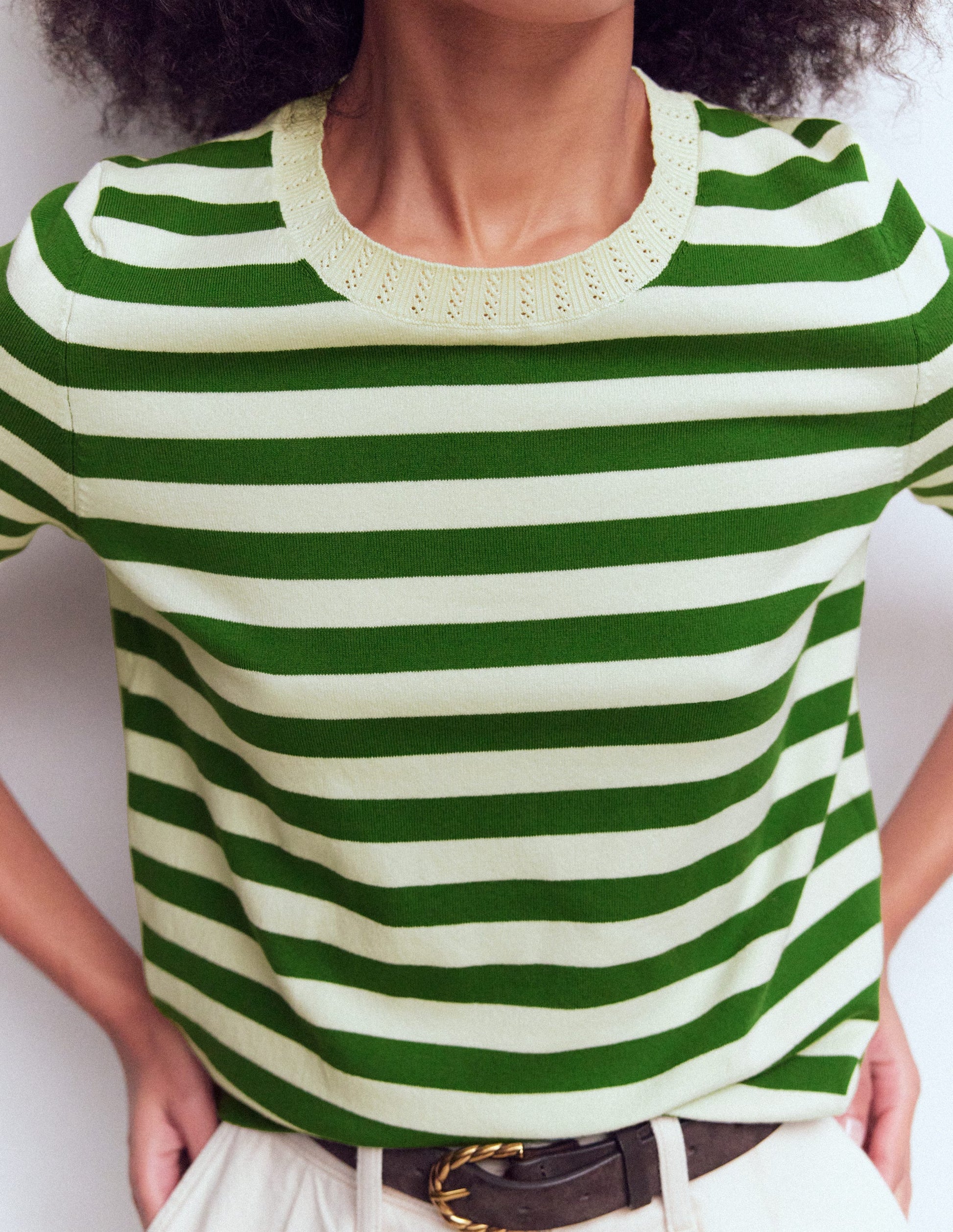 Emilia Cotton Crew T-shirt-Promenade Green/ Ivory Stripe-2